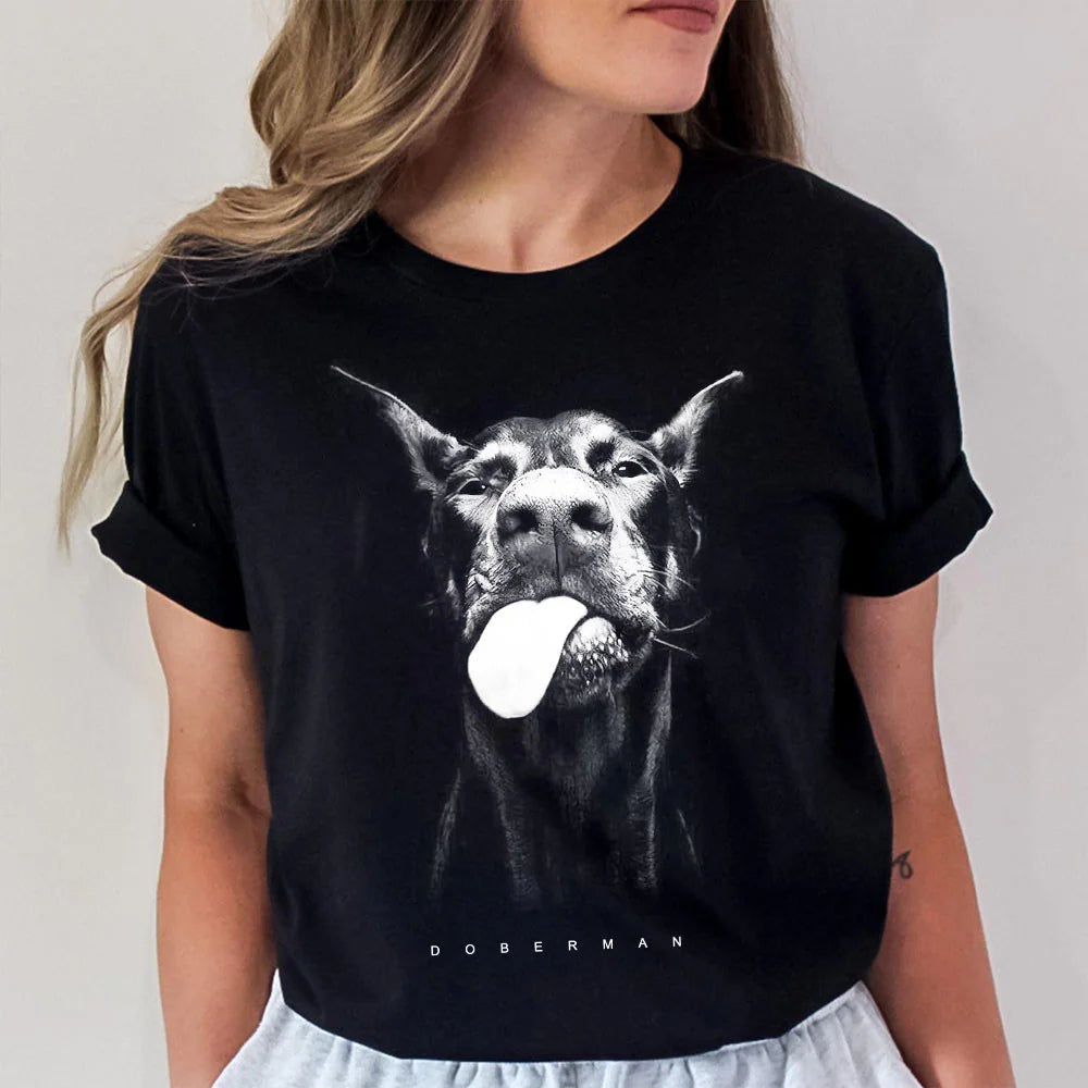 Funny Hungry Dobermann Graphic Unisex T-shirt, Y2k Vintage Streetwear Tshirt