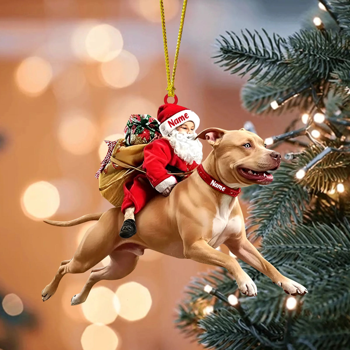 Santa Riding Pitbull Mountain Dog Ornament – Realistic Pitbull Mountain