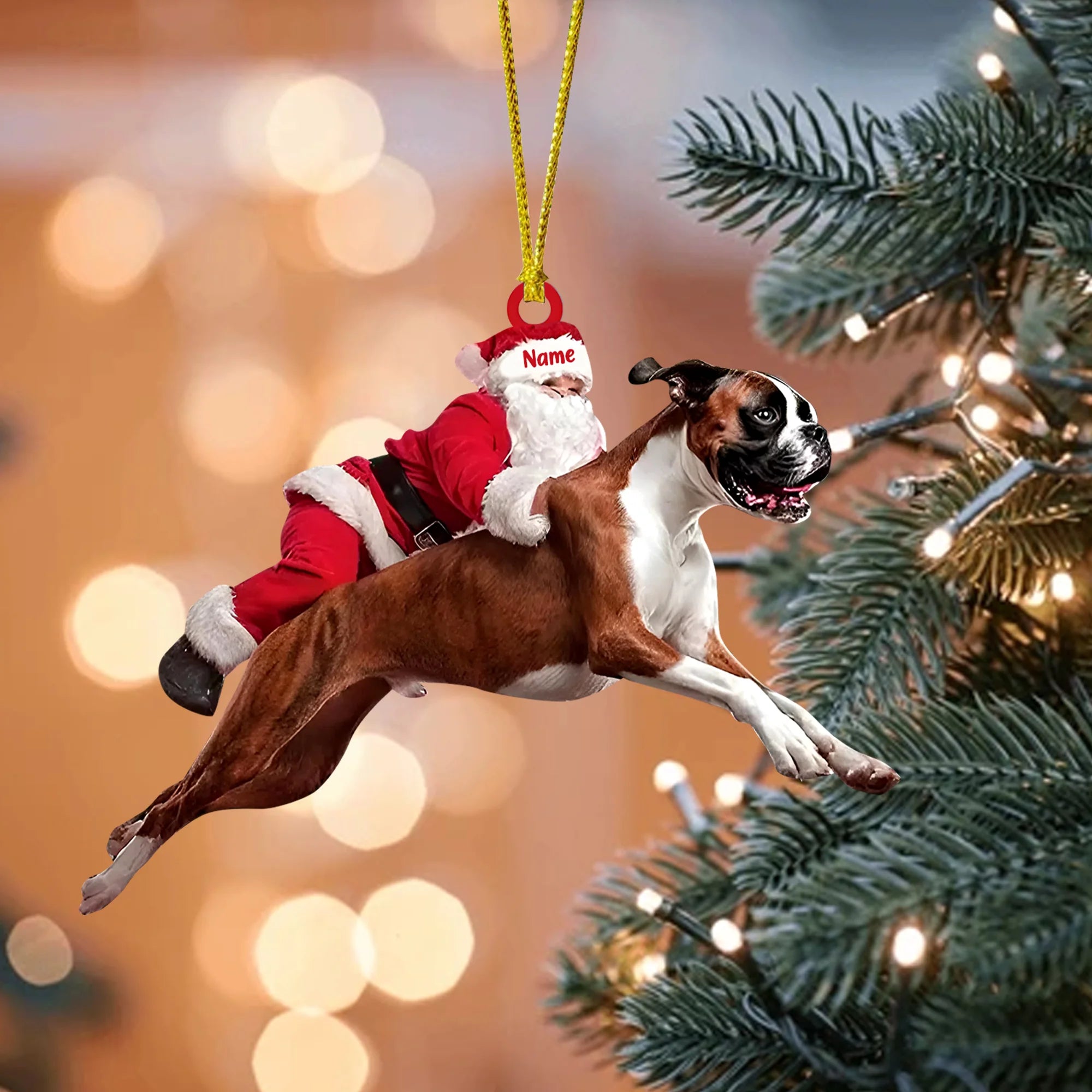 Santa Riding Boxer Dog Ornament, Custom Realistic Dog Christmas Tree Decoration