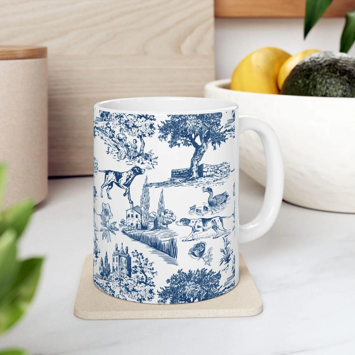 German Shorthaired Pointer Dog Toile de Jouy Mug, Blue French Country