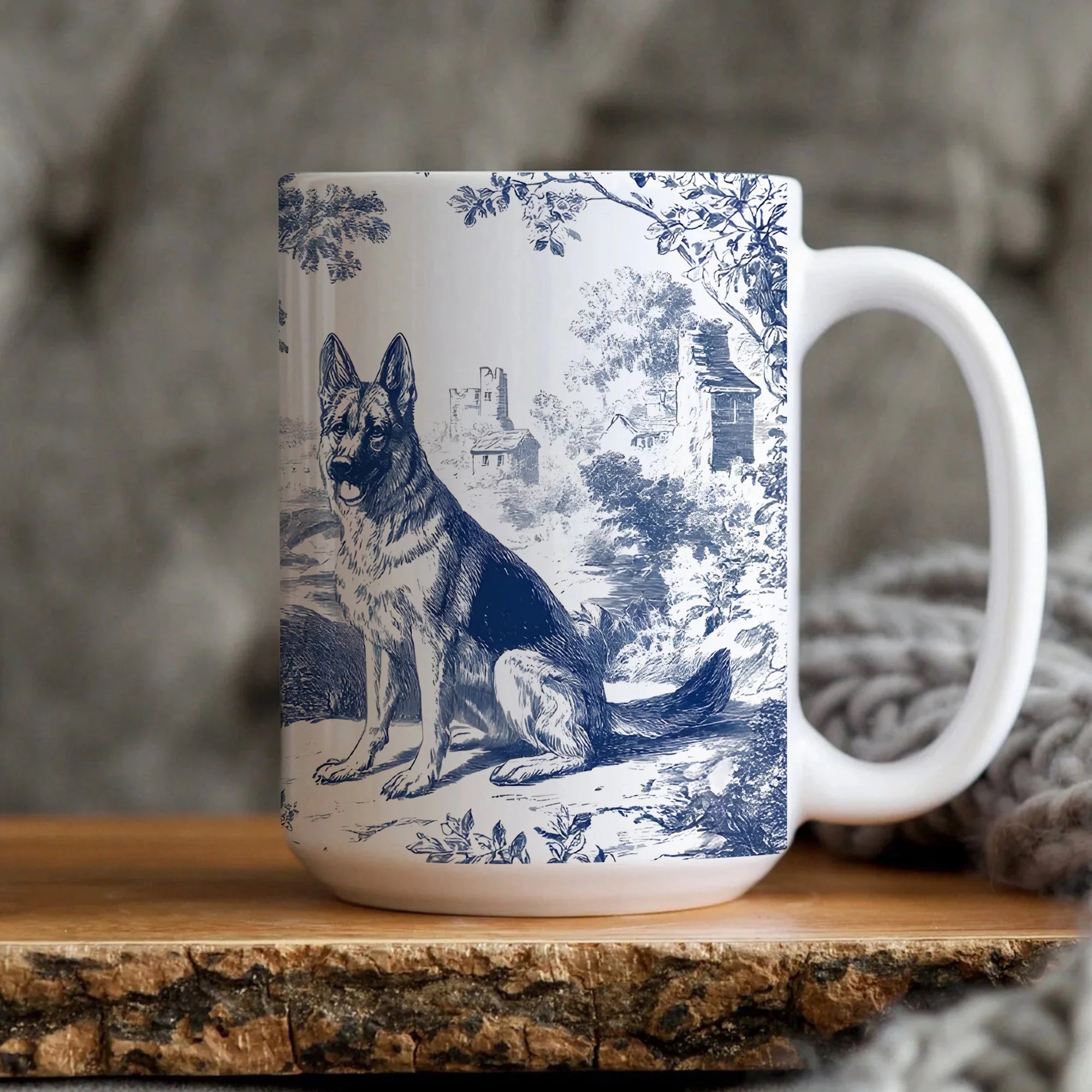 Toile de Jouy German Shepherd Mug with Variations