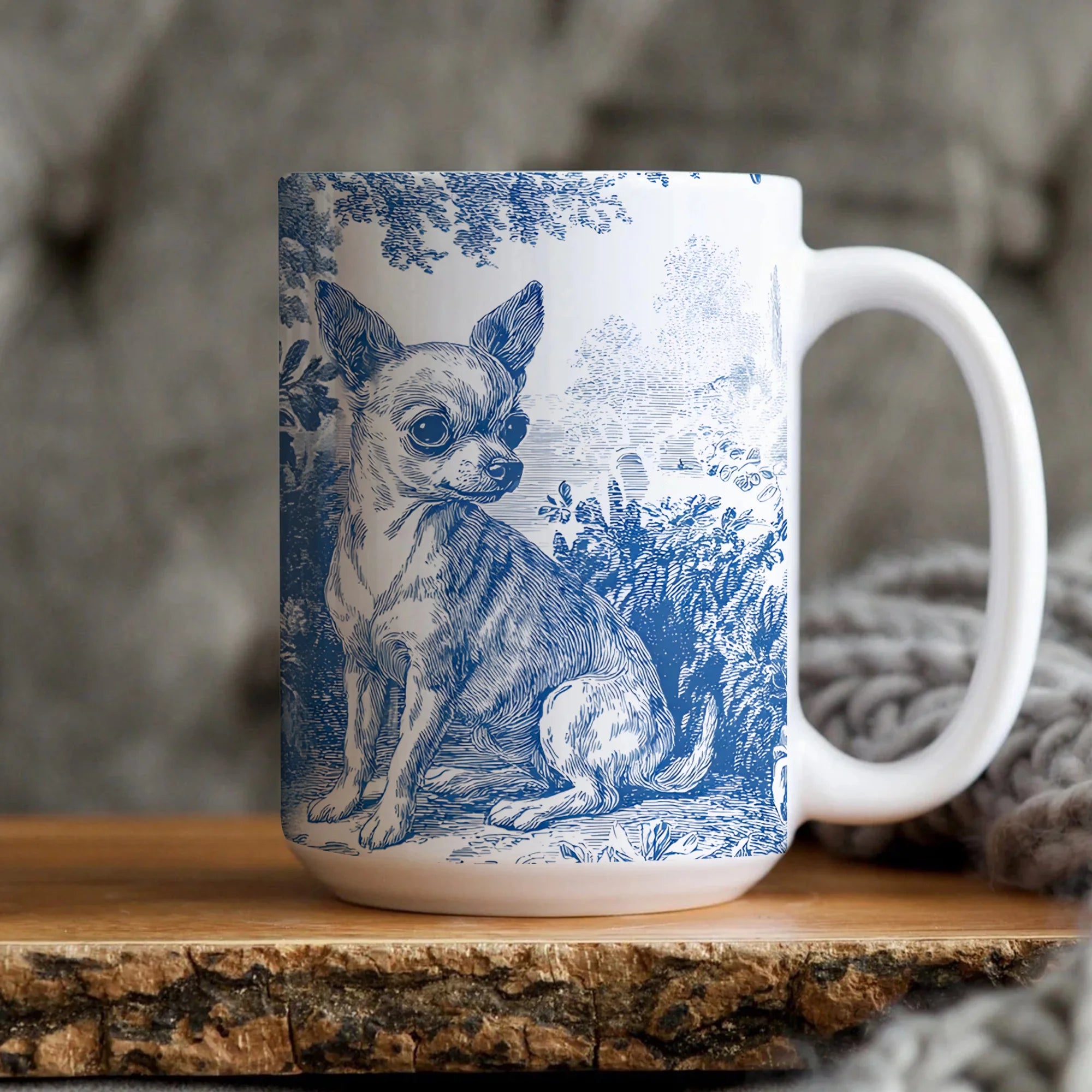 Toile de Jouy Chihuahua Mug with Variations, Vintage Animal Prin