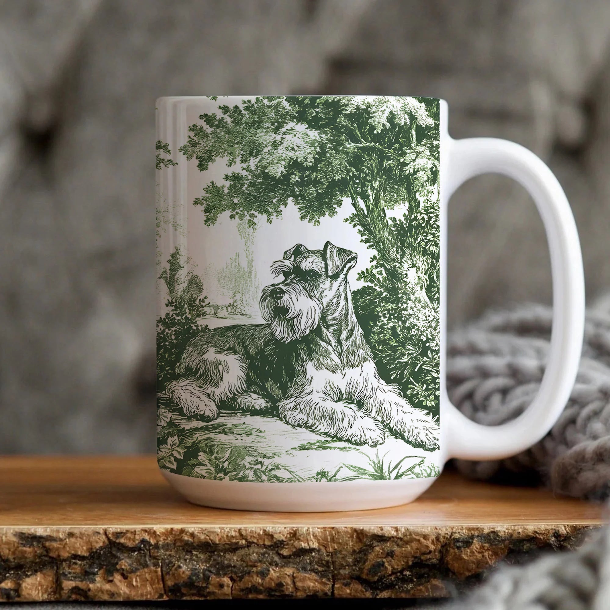Toile de Jouy Schnauzer Mug with Variations, Vintage Animal Print