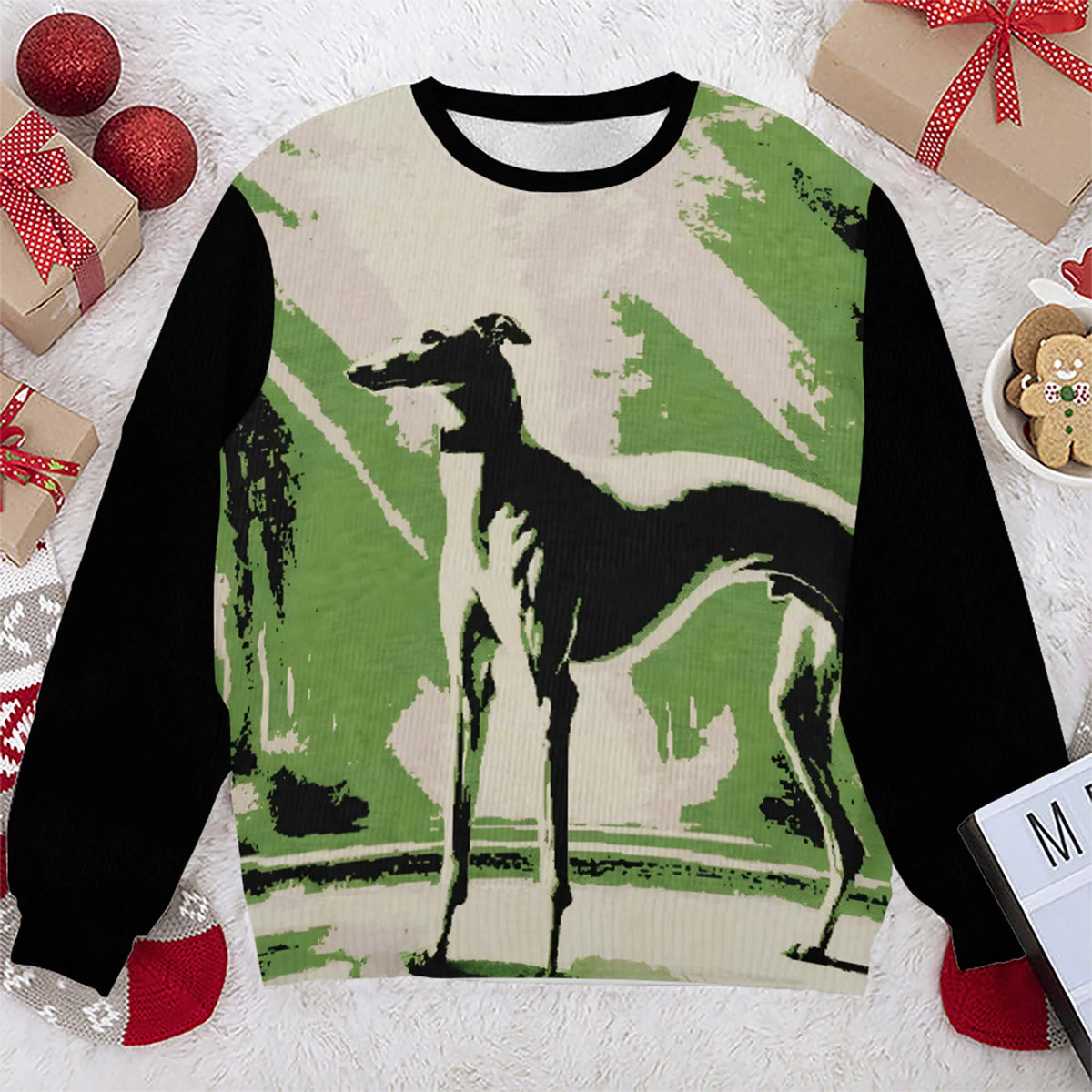 Greyhound in Forest Knitted Sweater – Front &amp; Back Sighthound Fashion