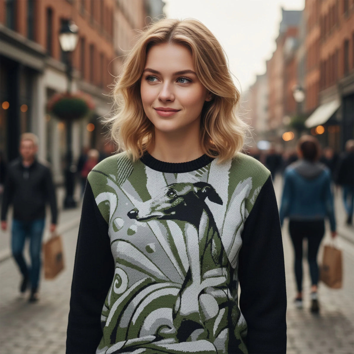 Double-Sided Greyhound Sweater – Swirled Knit Design