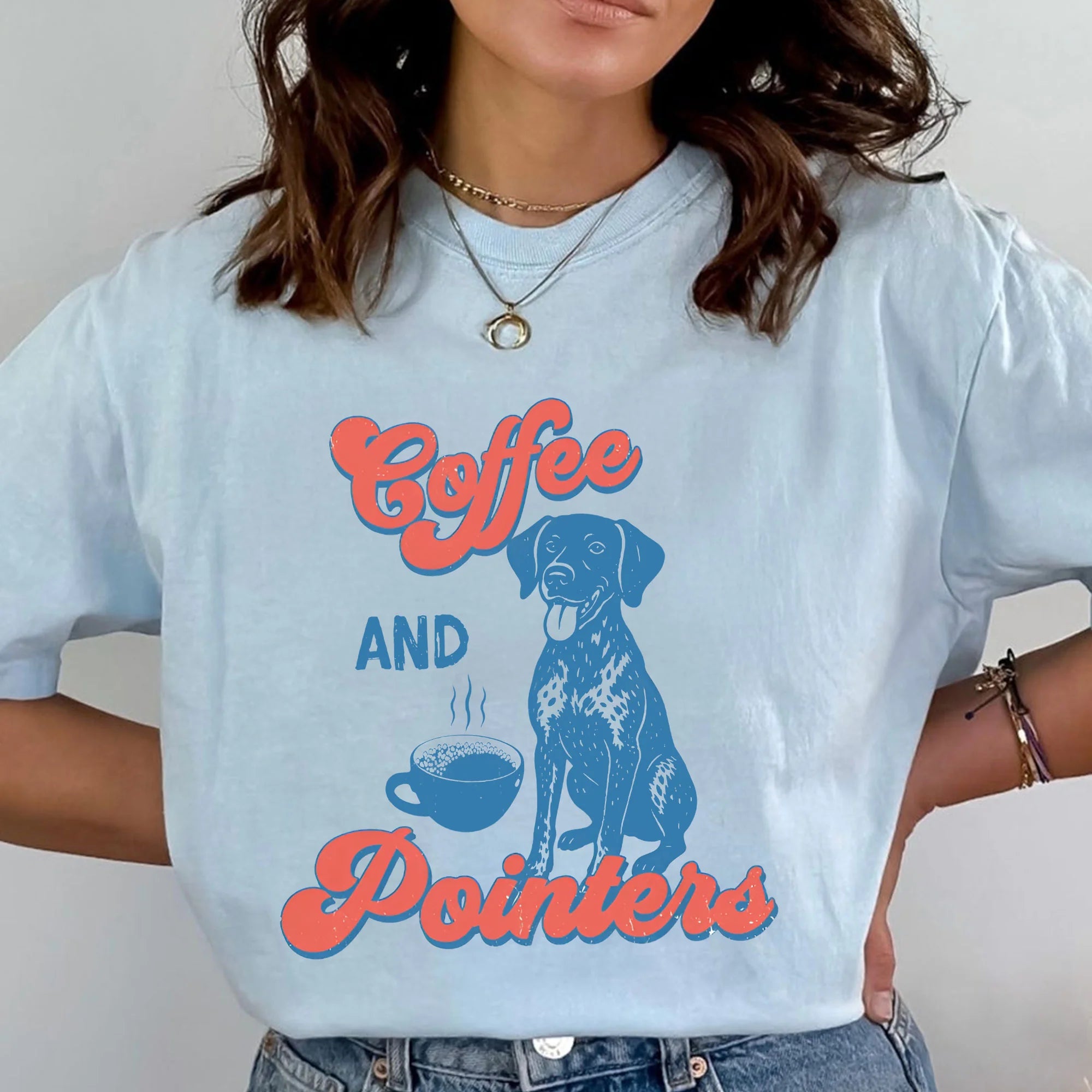 Retro German Shorthaired Pointer Comfort Colors T-Shirt: Coffee & Dogs