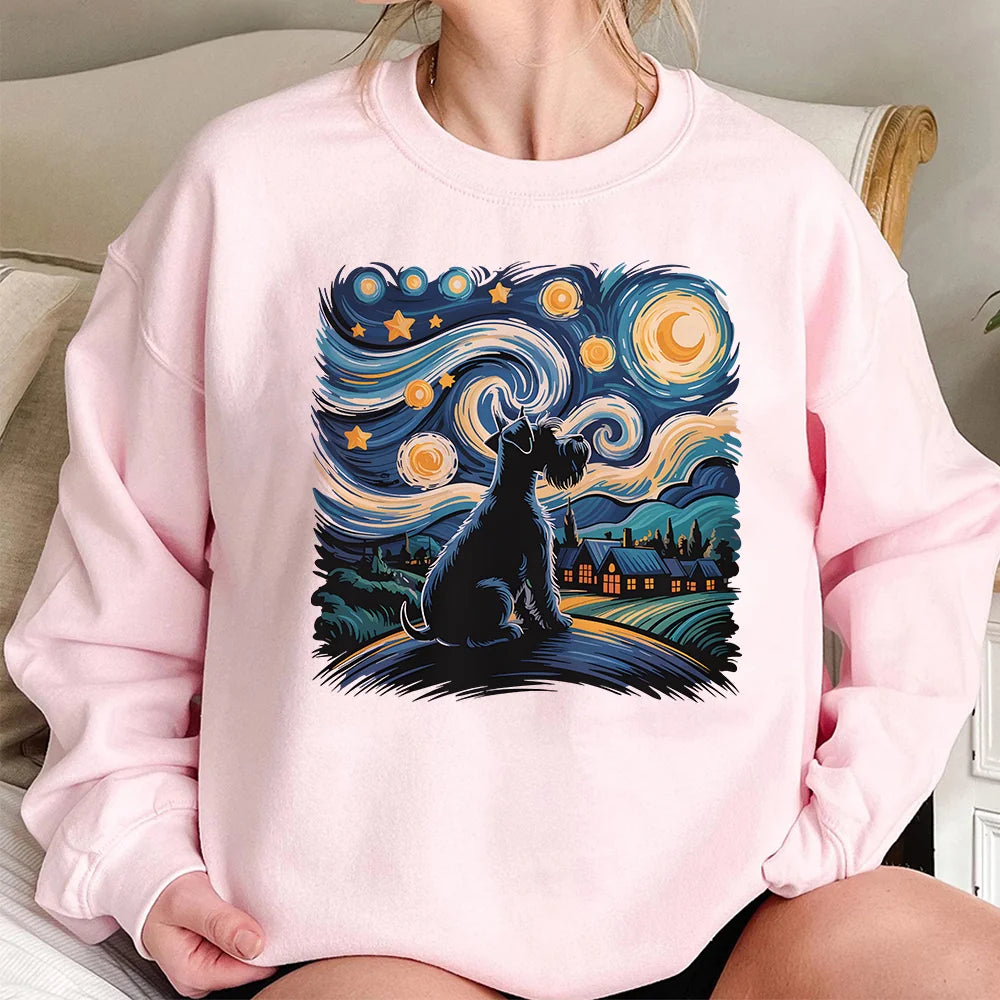 Van Gogh Miniature Schnauzer T-Shirt, Starry Night Dog Tee