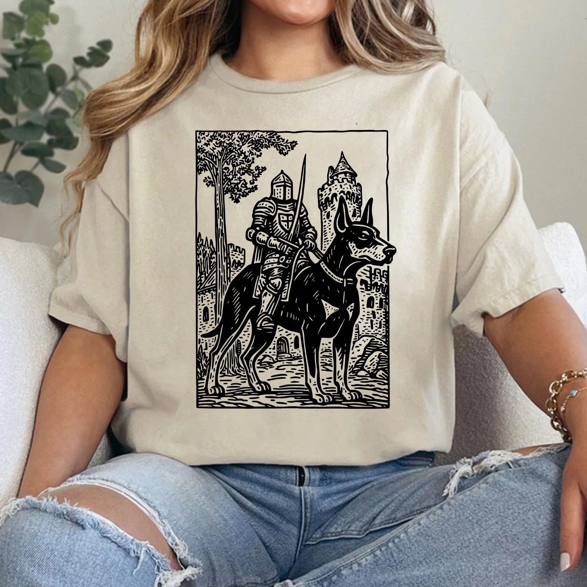 Knight Doberman Rider Vintage T-shirt, Retro 90s Graphic Tee