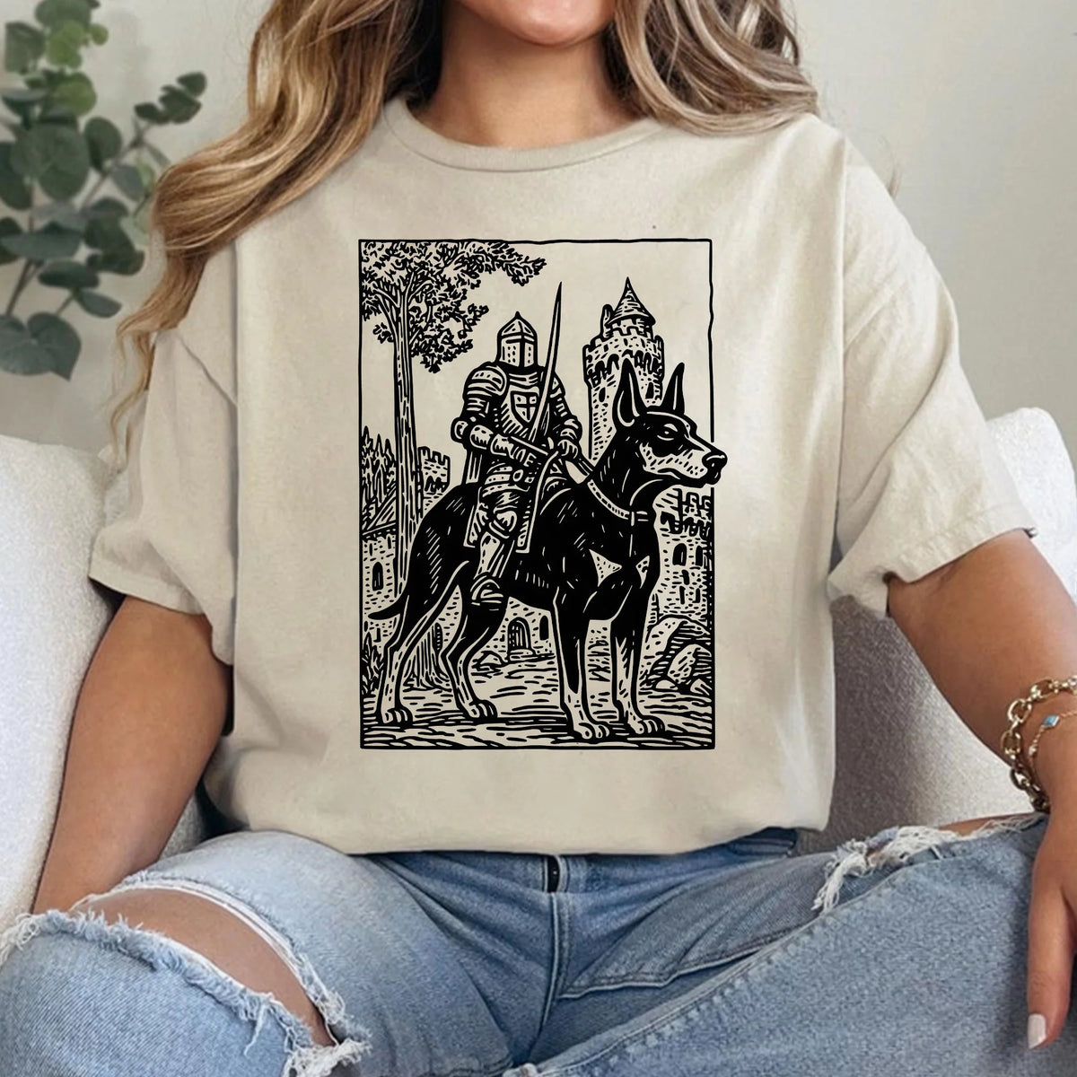 Knight Doberman Rider Vintage T-shirt, Retro 90s Graphic Tee