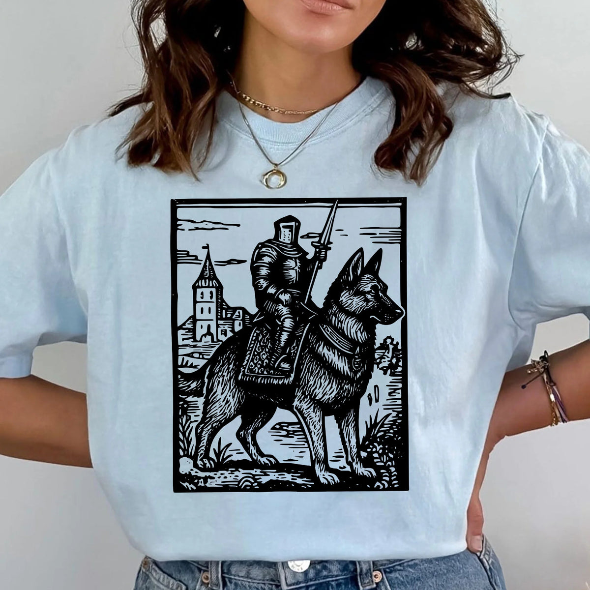 Knight German Shepherd Rider Vintage T-shirt, Retro 90s Graphic Tee