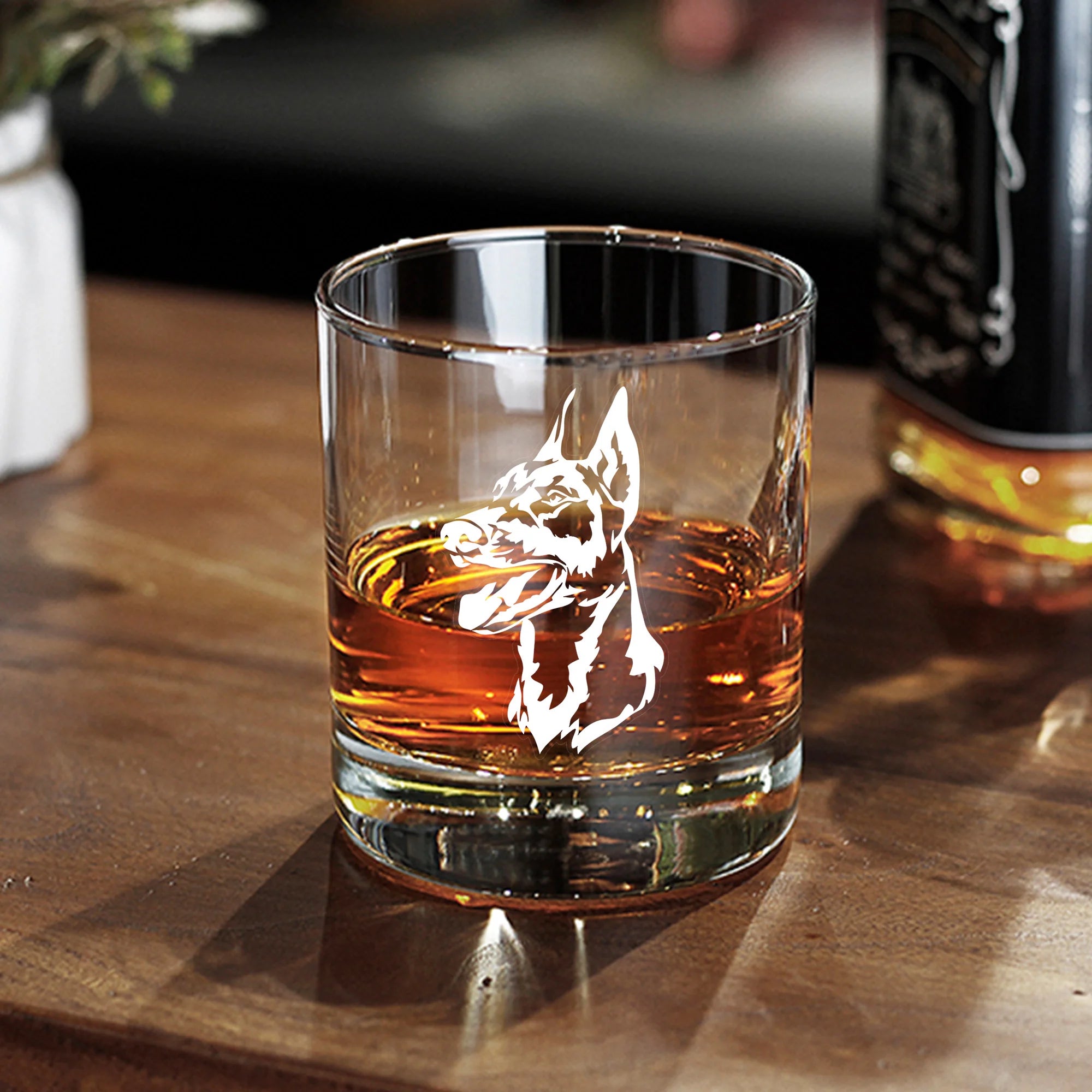 Etched Doberman Rocks Glass: 11 oz Old Fashioned Glass, Dog Lover Gift