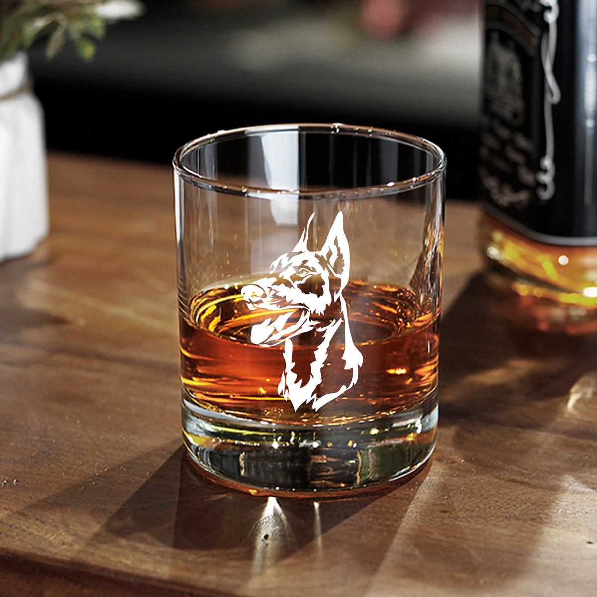 Etched Doberman Rocks Glass: 11 oz Old Fashioned Glass, Dog Lover Gift
