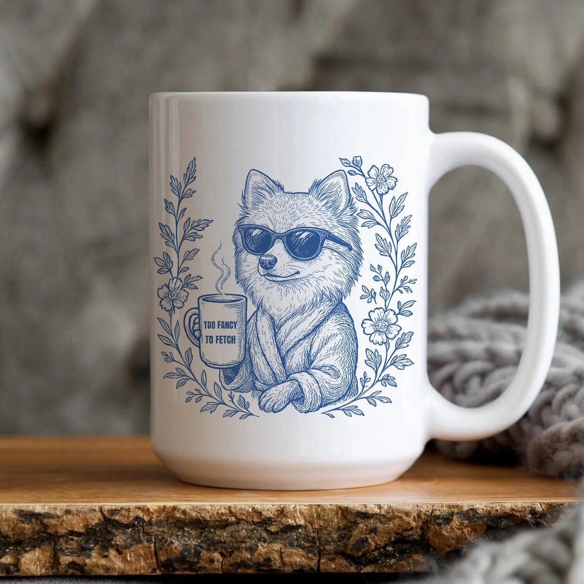 Pomeranian Coffee Mug: Toile de Jouy Funny Dog Accent Mug