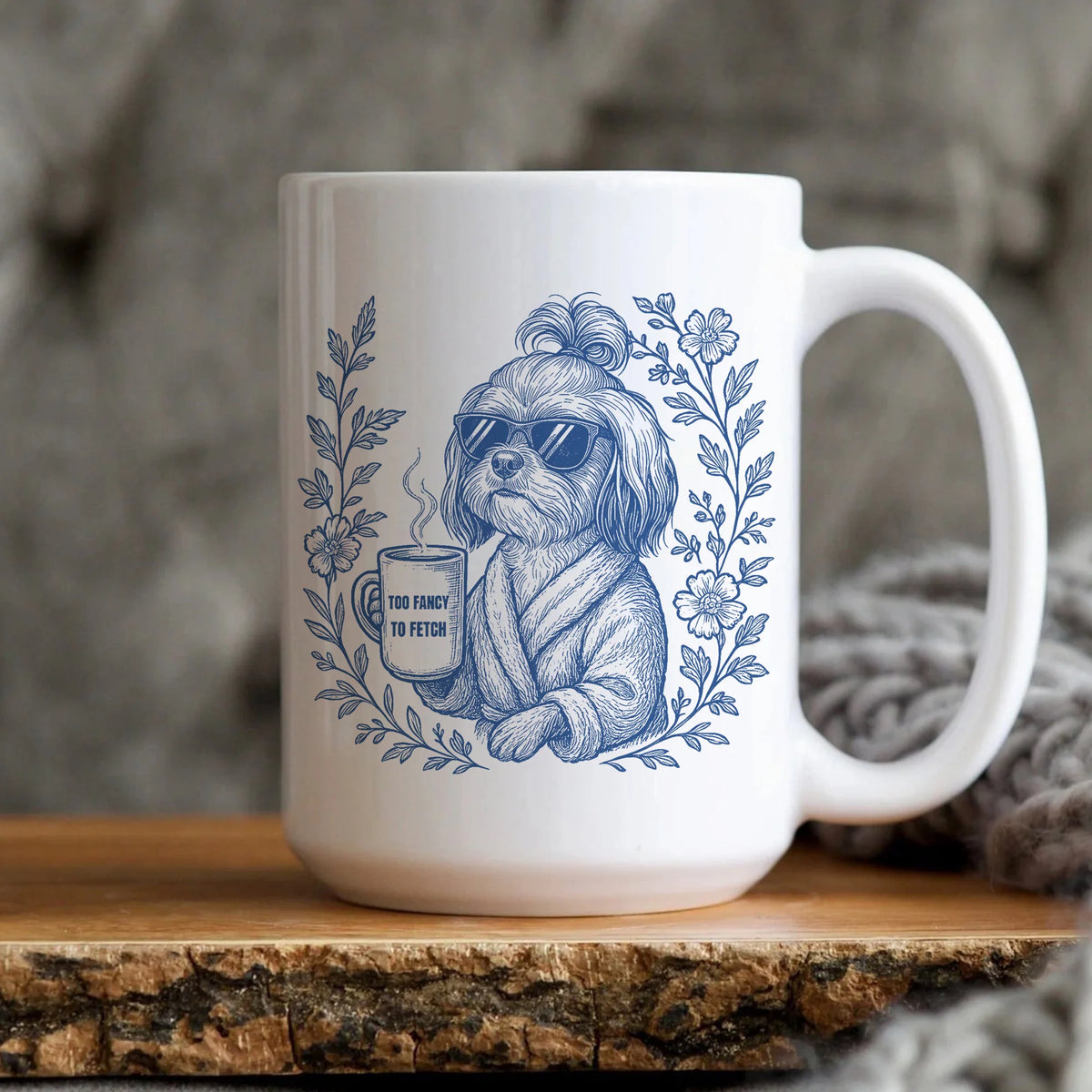 Shih Tzu Mom Mug Toile De Jouy, Funny Shih Tzu Coffee Cup