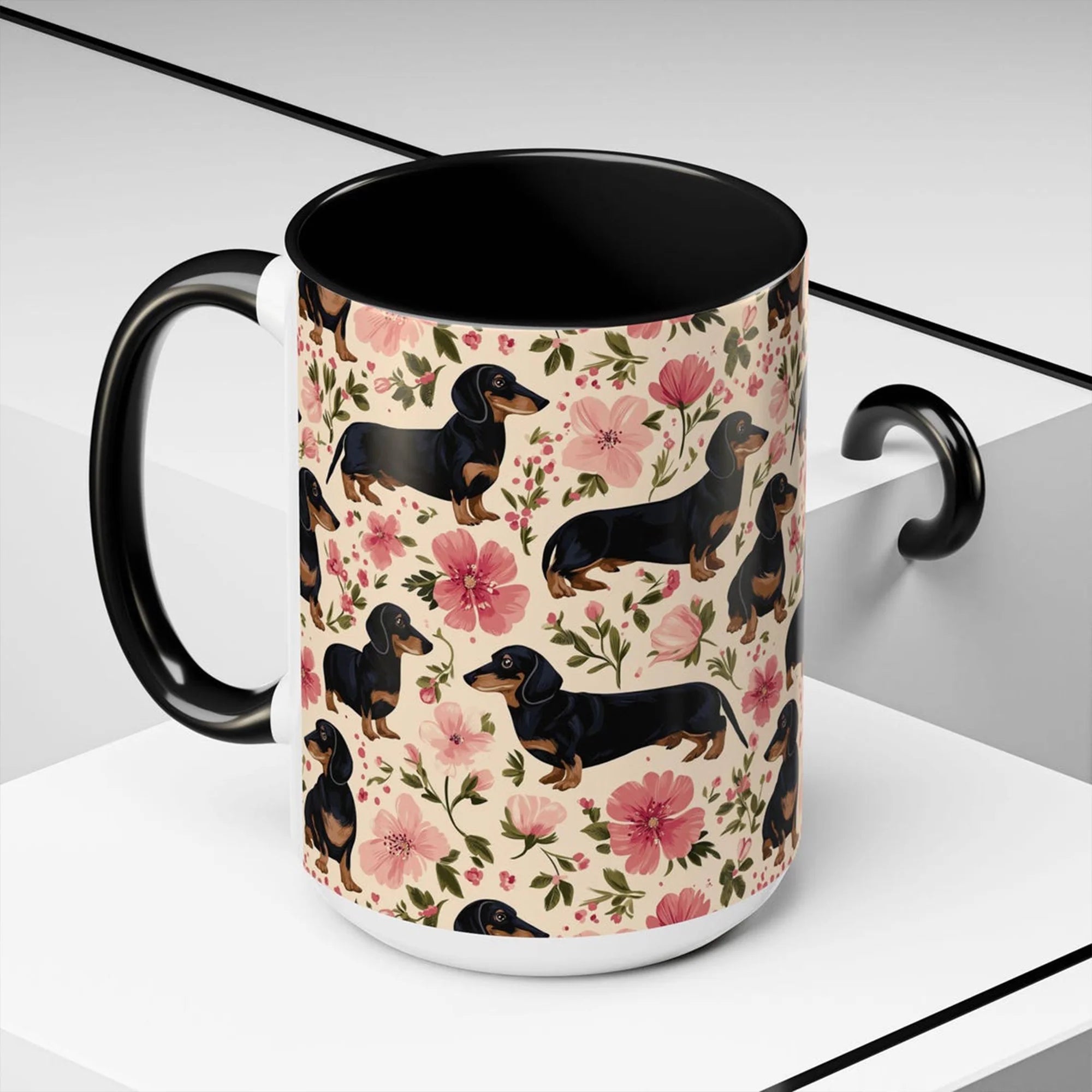 Dachshund Floral Accent Mug: Sausage Dog Coffee Cup