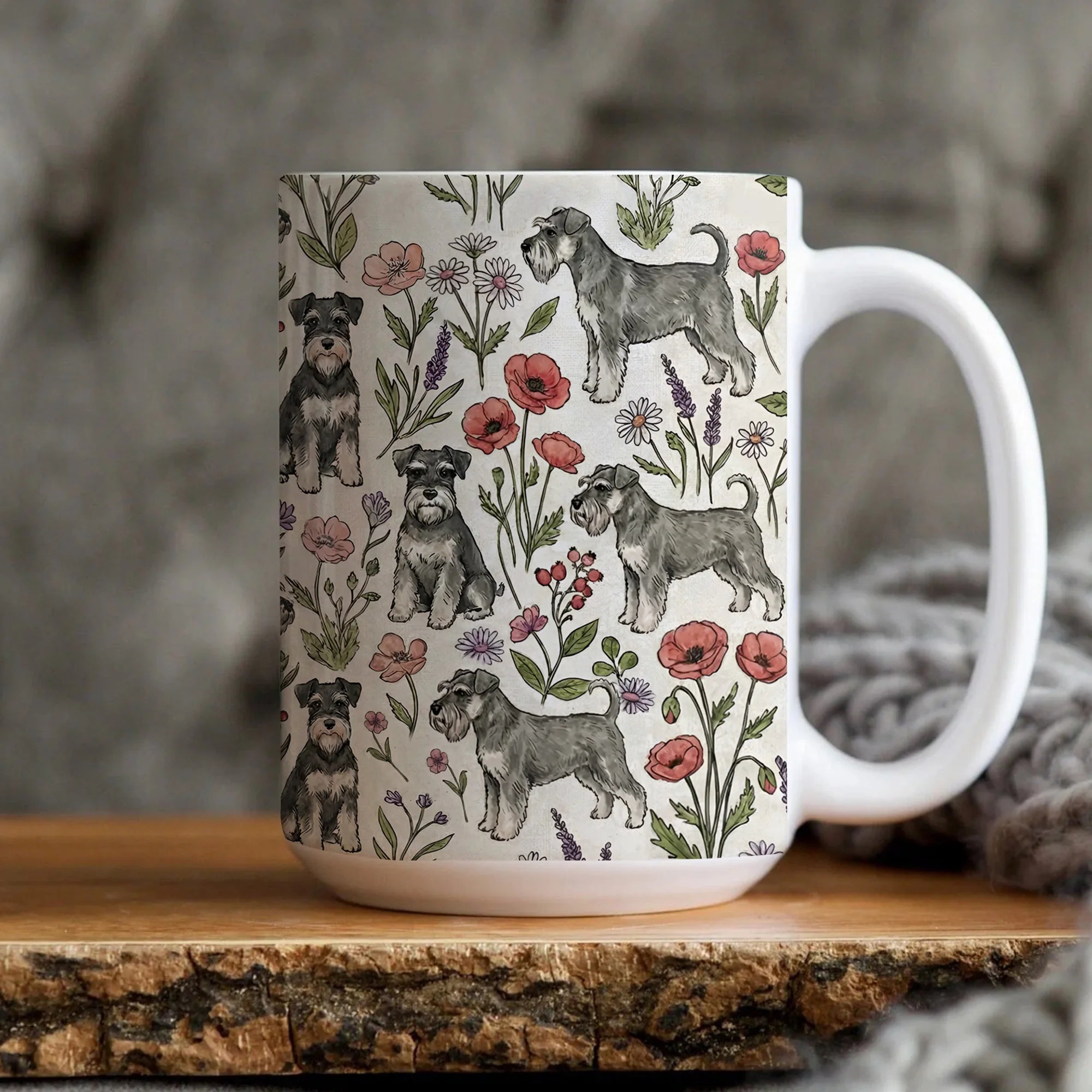 Mini Schnauzer Floral Accent Coffee Mug, 11oz & 15oz, Schnauzer Tea Cup Gift