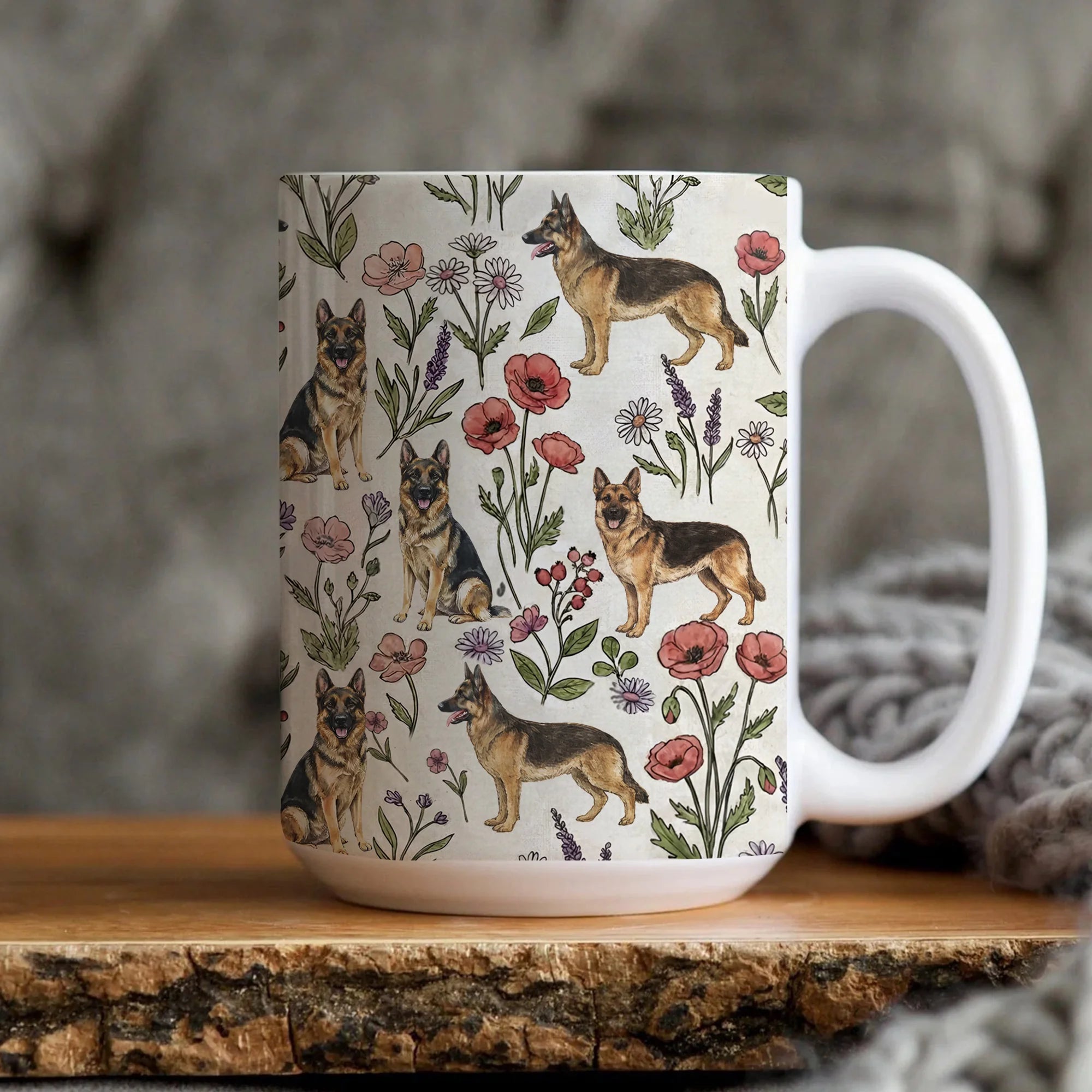 German Shepherd Floral Accent Coffee Mug, 11oz & 15oz, German Shepherd Tea Cup Gift