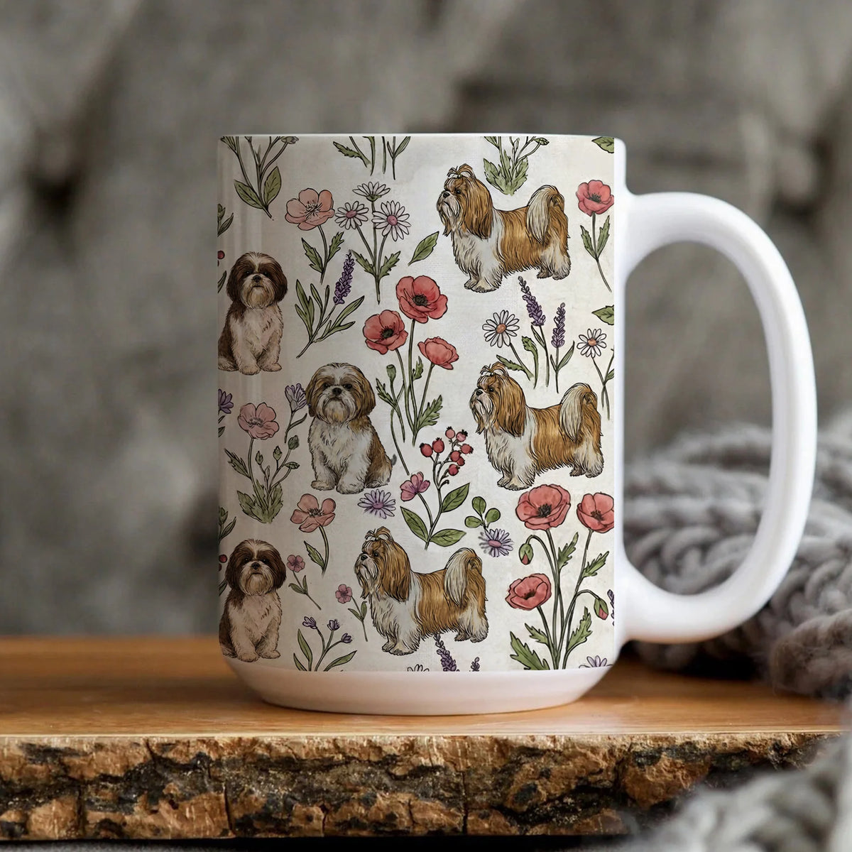Shih Tzu Floral Accent Coffee Mug, 11oz &amp; 15oz, Shih Tzu dog Tea Cup Gift, Pet Owner Gift