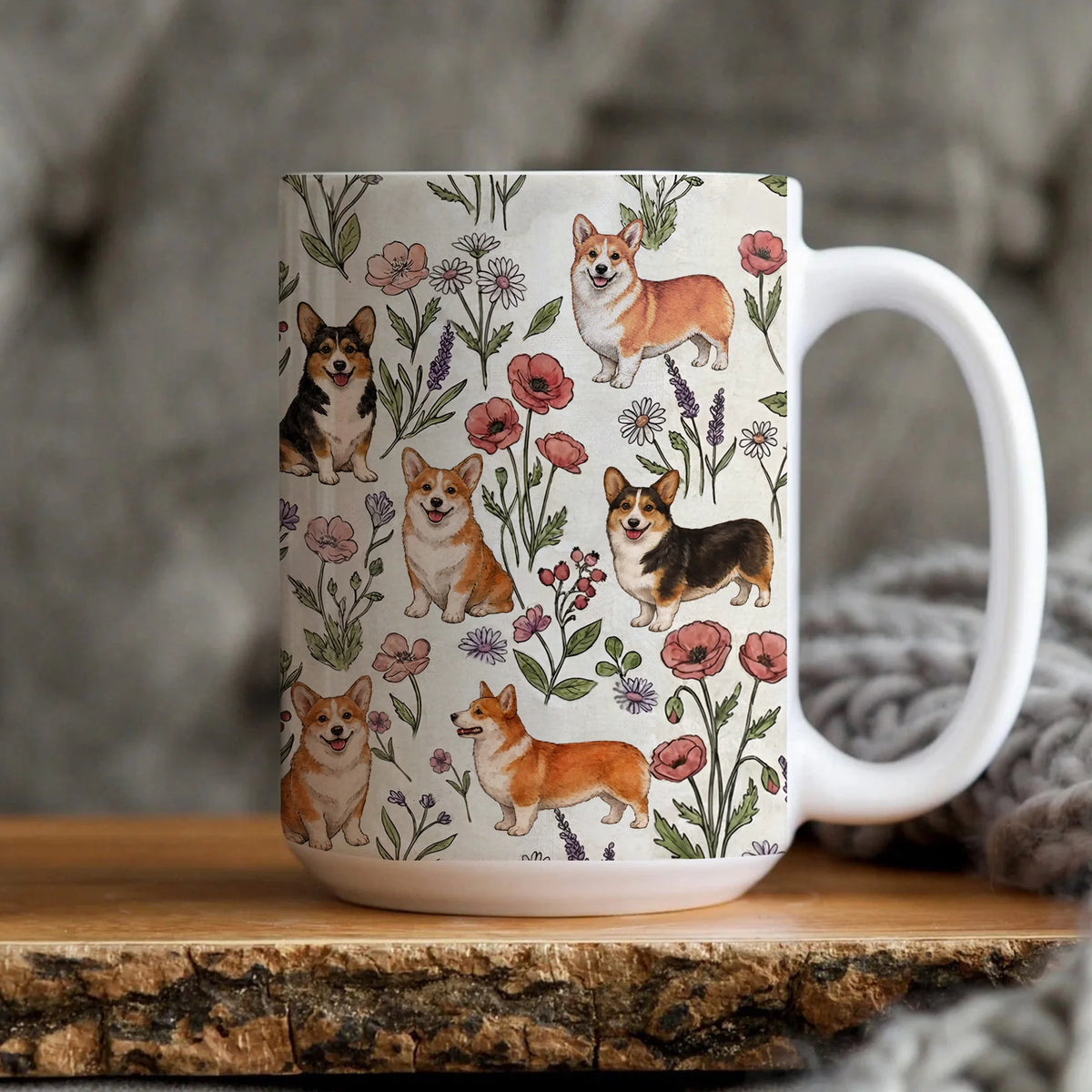 Corgi Floral Accent Coffee Mug, Welsh Corgi Tea Cup Gift