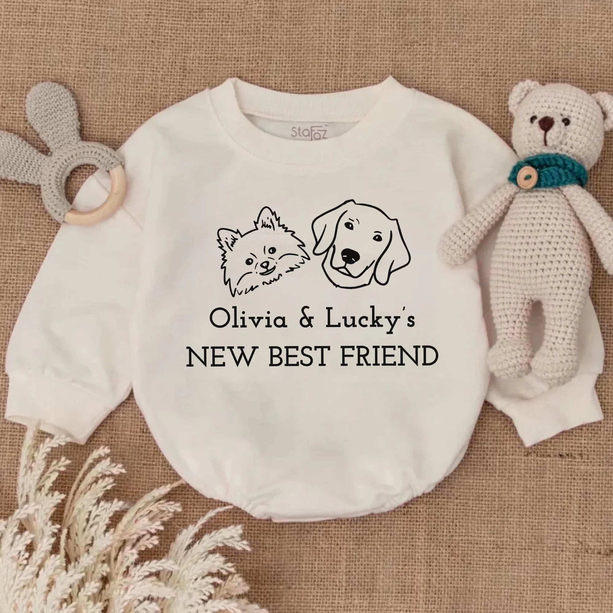 New Best Friend Romper, Protected By Dog Romper, Personalized Dog Name Romper