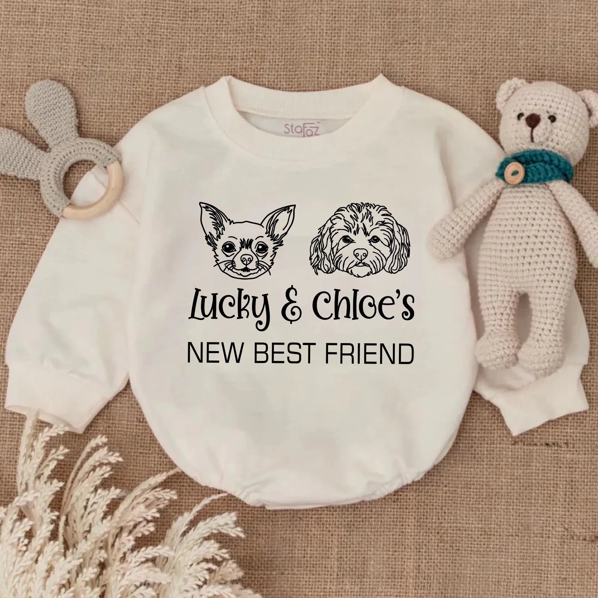 New Best Friend Onesie, Protected By Dog Onesie, Baby Announcement