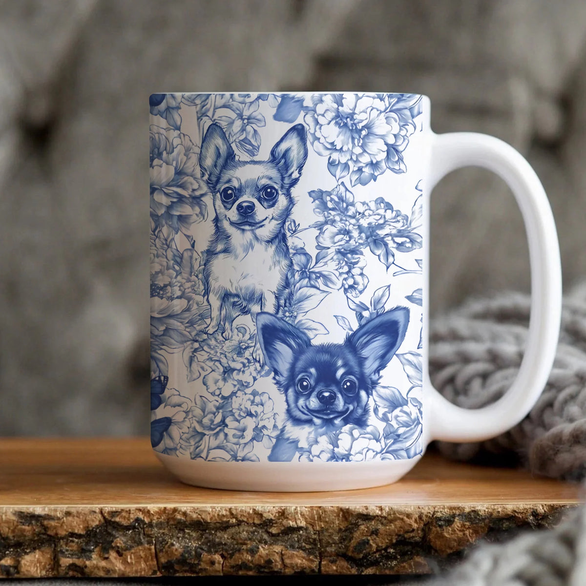 Chihuahua Toile de Jouy Mug - Blue French Toile Coffee Cup