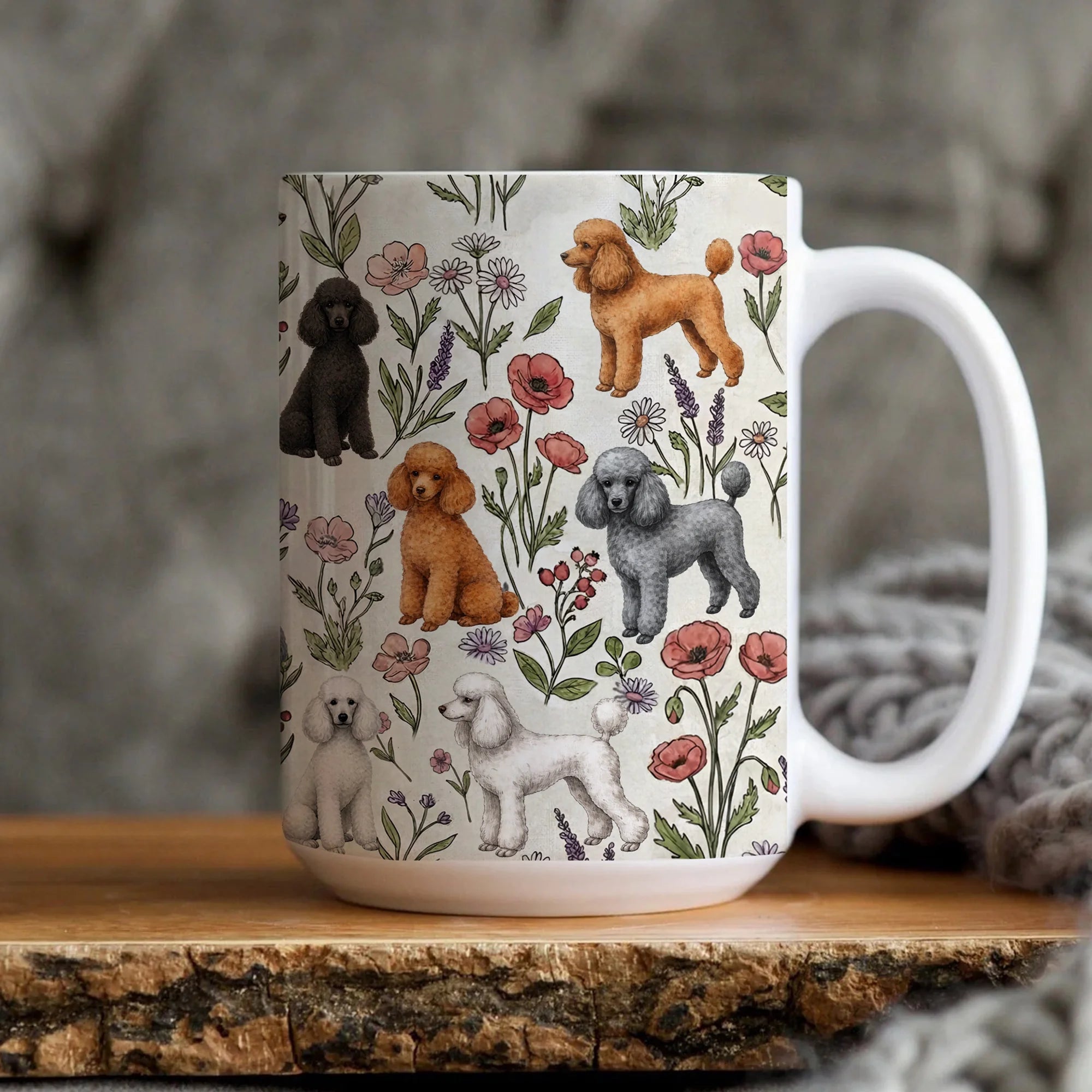 Poodle Dog Floral Accent Coffee Mug, Poodle Lover Tea Cup Gift, Dog Mom Gift