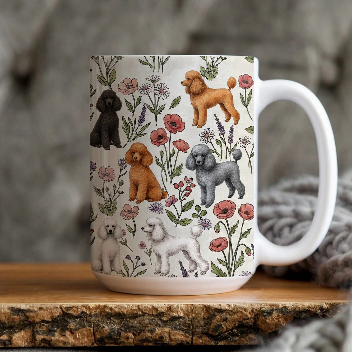Poodle Dog Floral Accent Coffee Mug, Poodle Lover Tea Cup Gift, Dog Mom Gift