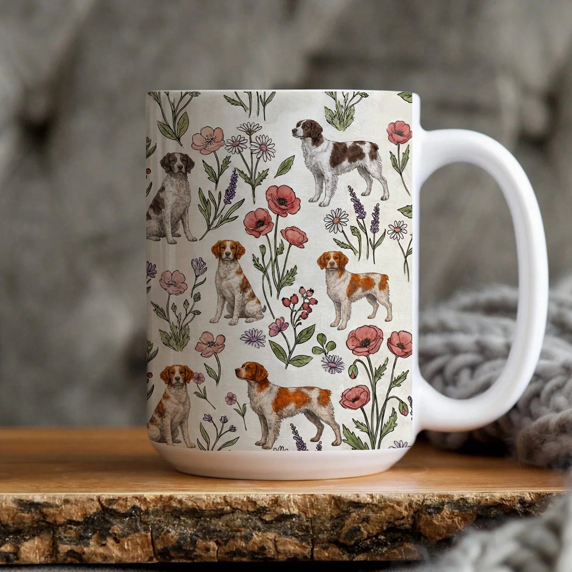 Brittany Spaniel Floral Accent Coffee Mug, French Brittany dog Tea Cup Gift, Pet Owner Gift