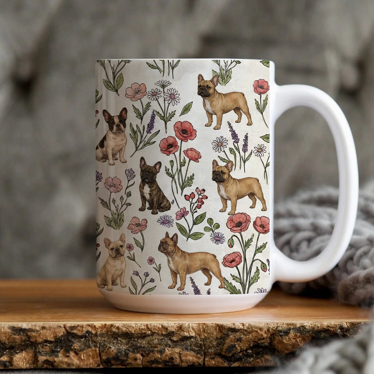 French Bull Dog Floral Accent Coffee Mug, Frenchie Tea Cup Gift
