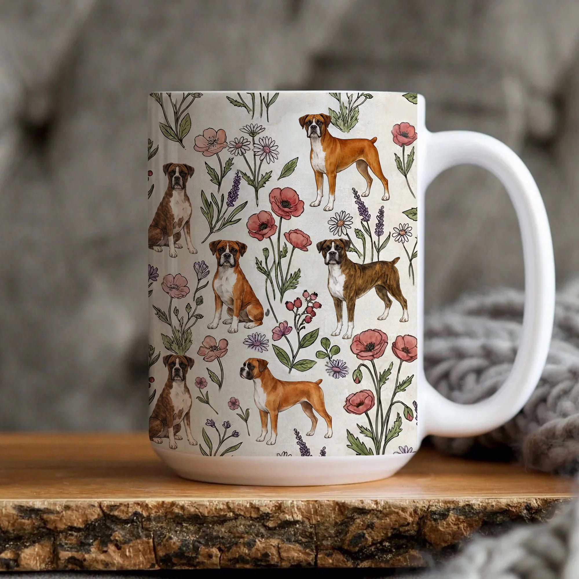 Boxer Dog Floral Accent Coffee Mug, Boxer Puppy Tea Cup Gift