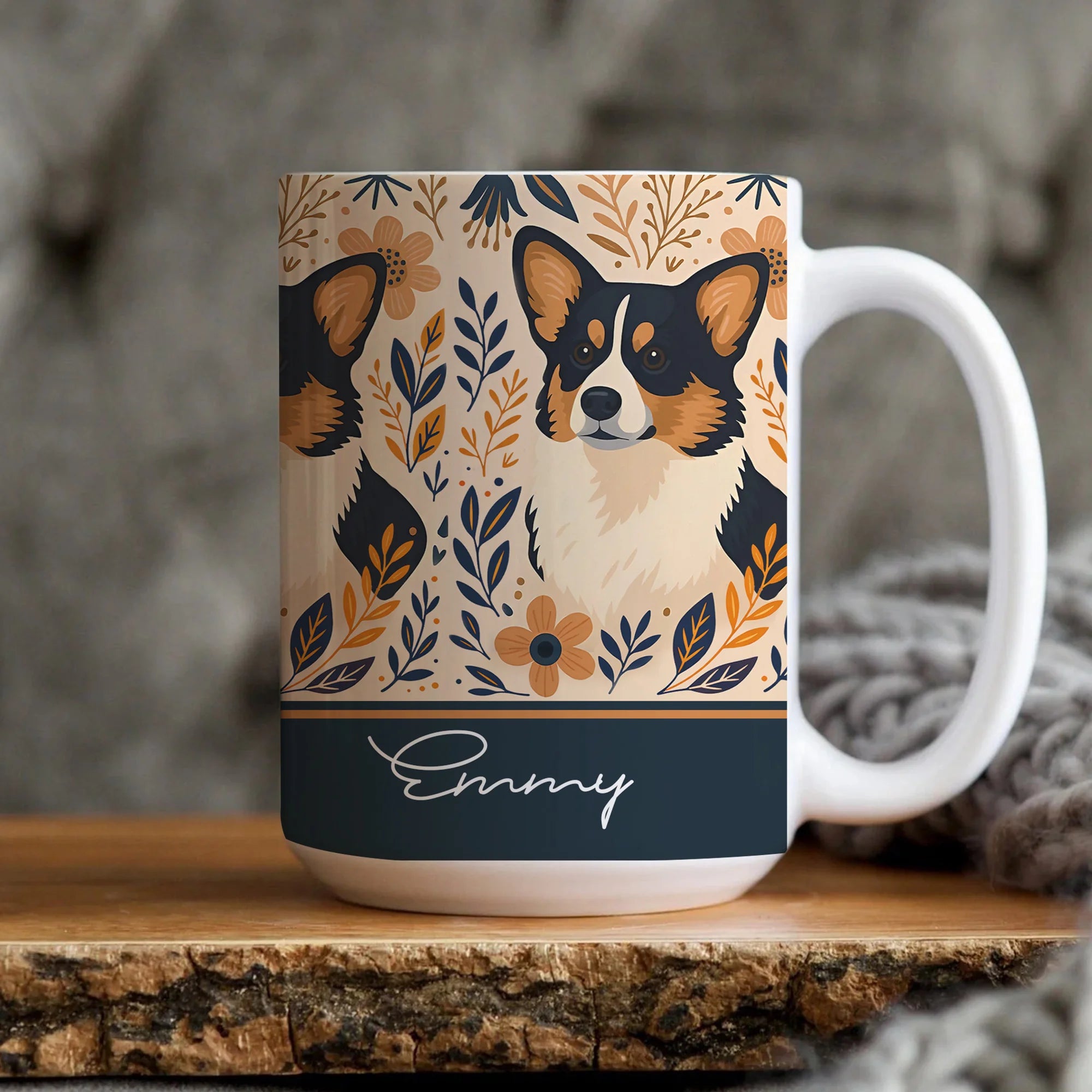 Custom Tri-Color Corgi Pattern Mug | pembroke welsh corgi Coffee Mug