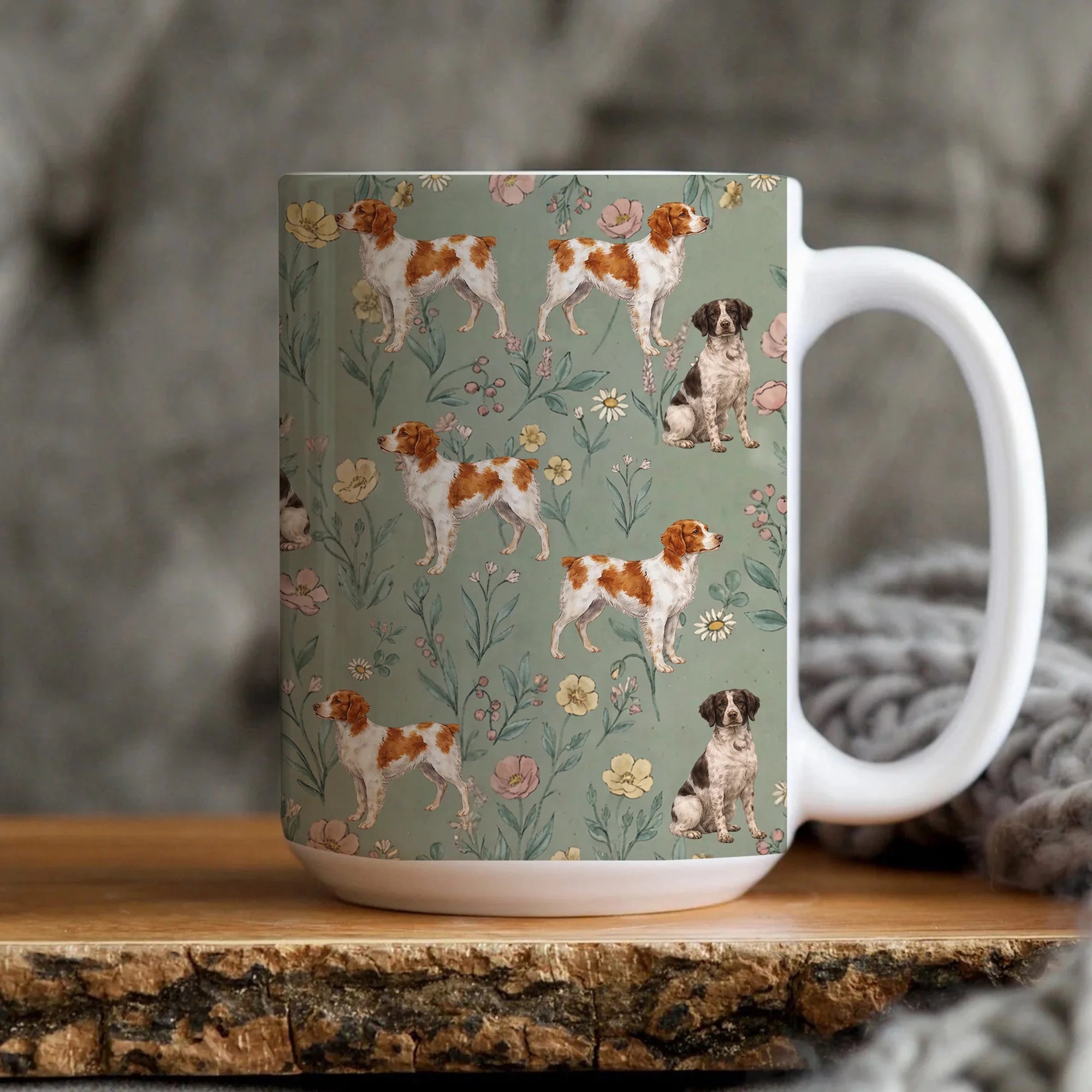 Brittany Spaniel Floral Pattern Coffee Mug | Spaniel Dog Accent Coffee Mug