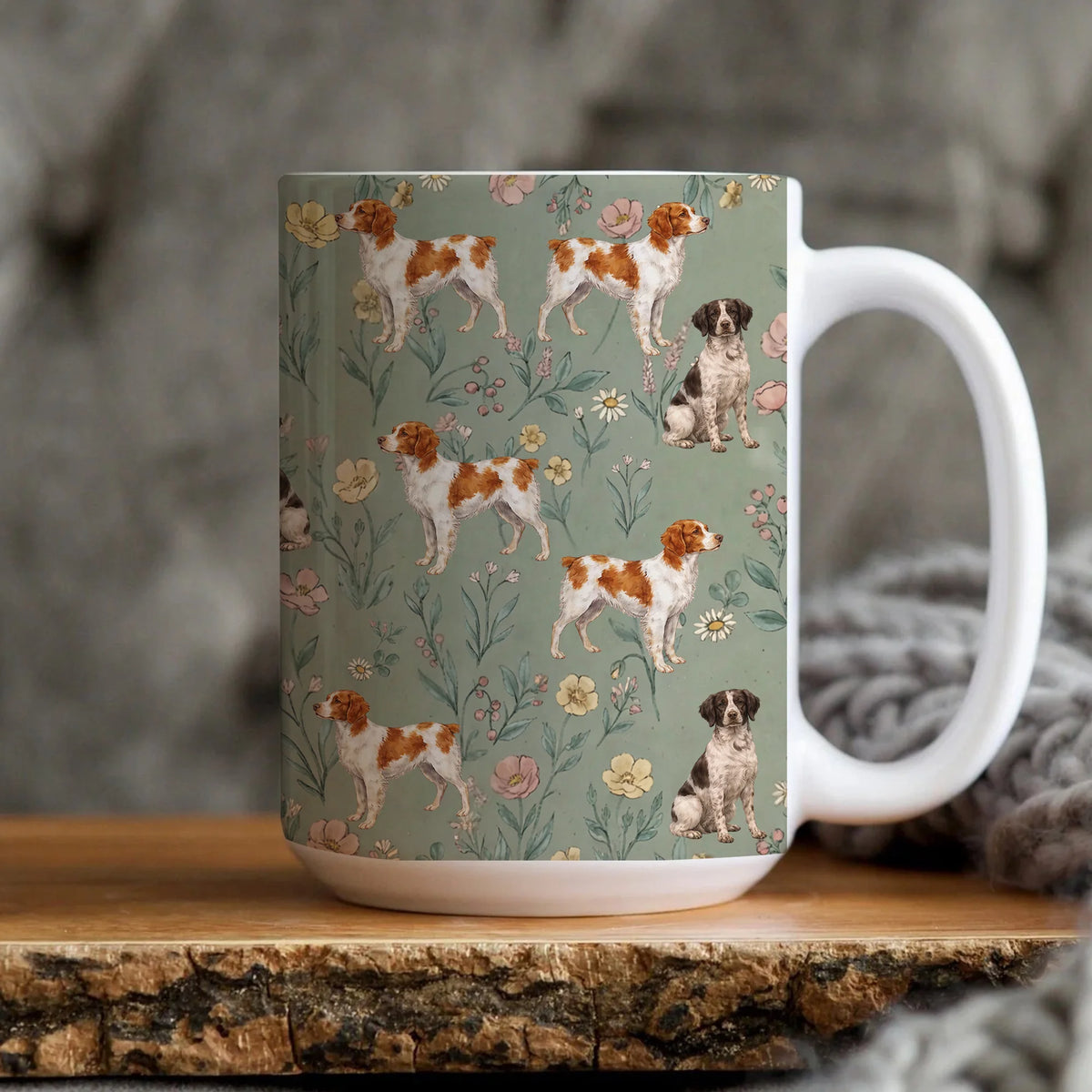 Brittany Spaniel Floral Pattern Coffee Mug | Spaniel Dog Accent Coffee Mug