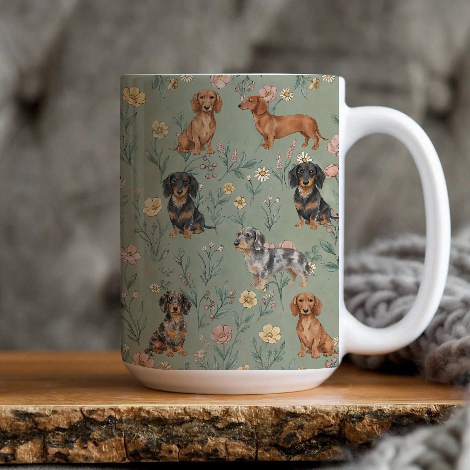 Dachshund Floral Pattern Coffee Mug | Wiener Dog Accent Coffee