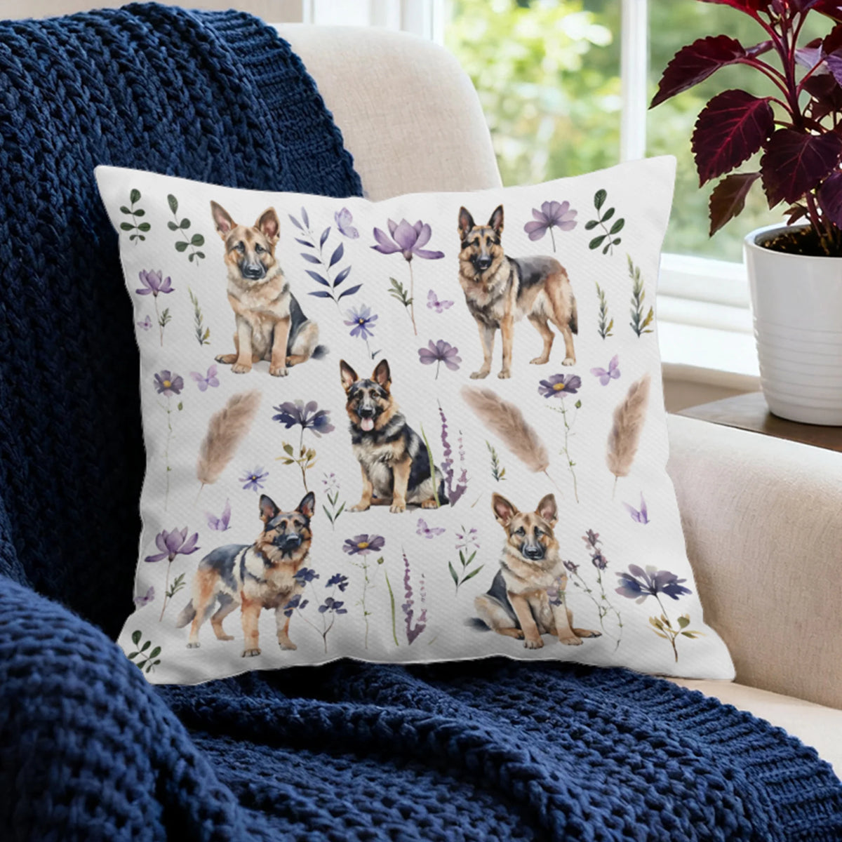 German Shepherd Throw Pillow, Dog Lover Home Decor, Shepherd Gift