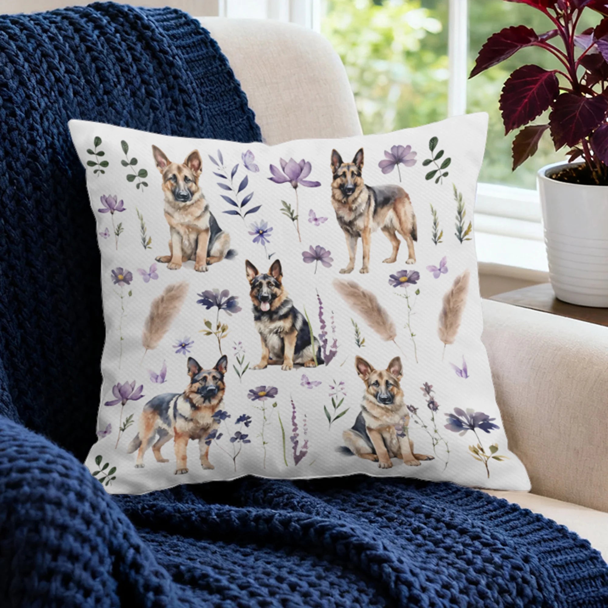 German Shepherd Throw Pillow Cover, Dog Lover Home Decor, Shepherd Gift