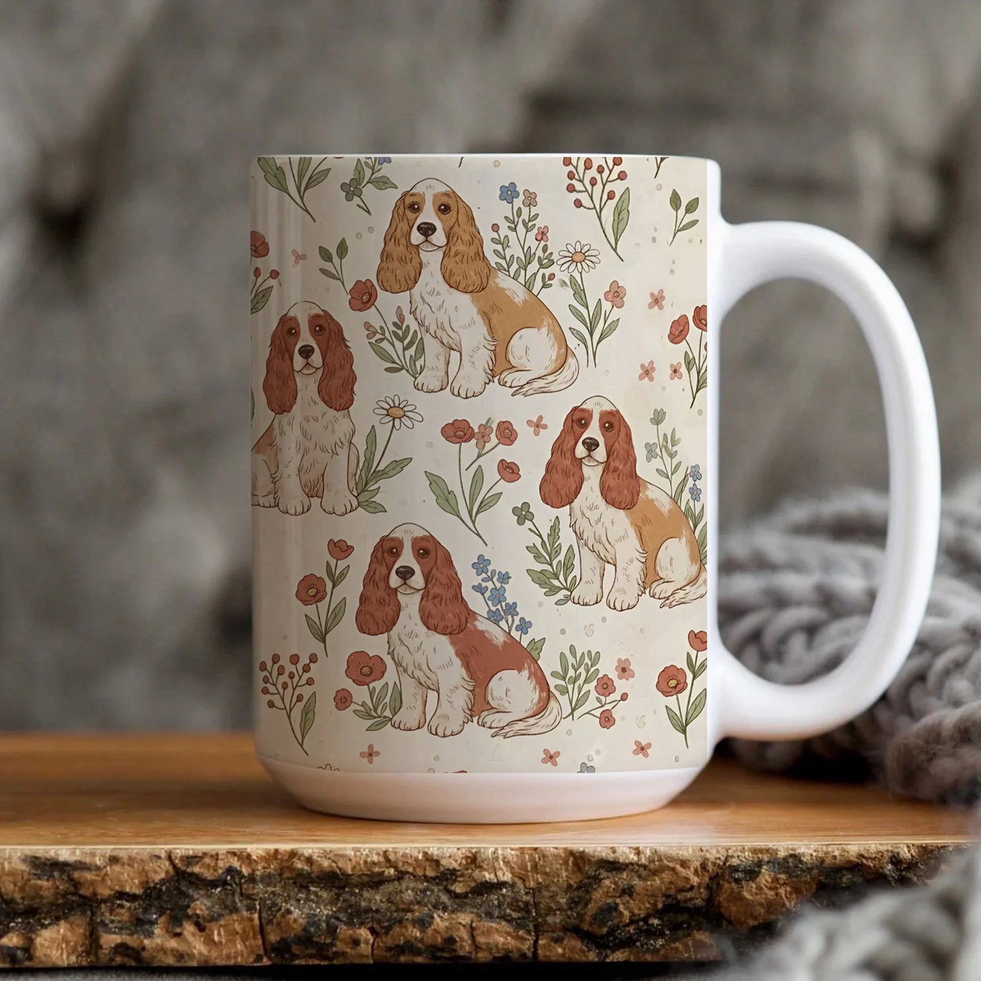 Cavalier King Charles Spaniel Floral Pattern Cup, Dog Mug