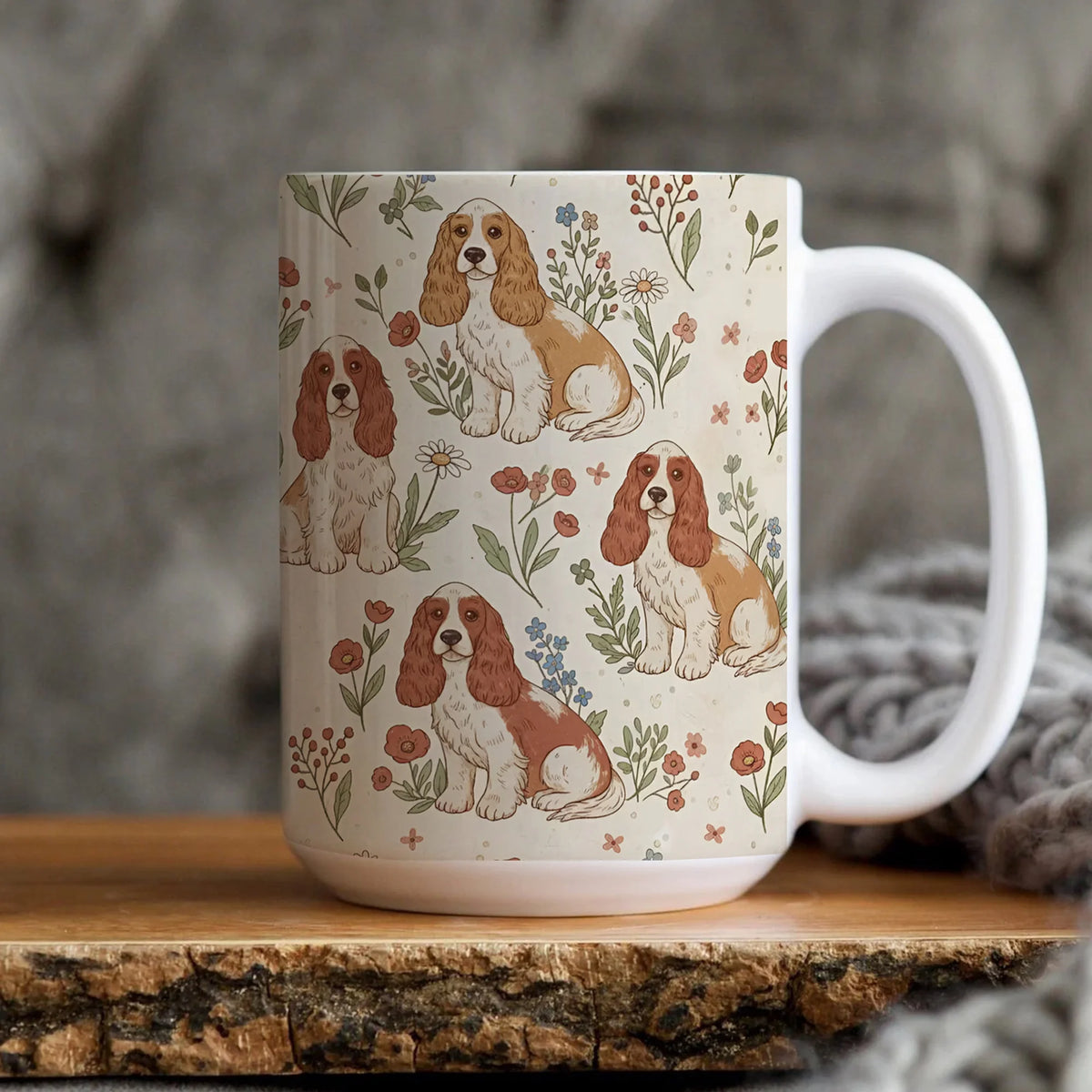Cavalier King Charles Spaniel Floral Pattern Cup, Dog Mug