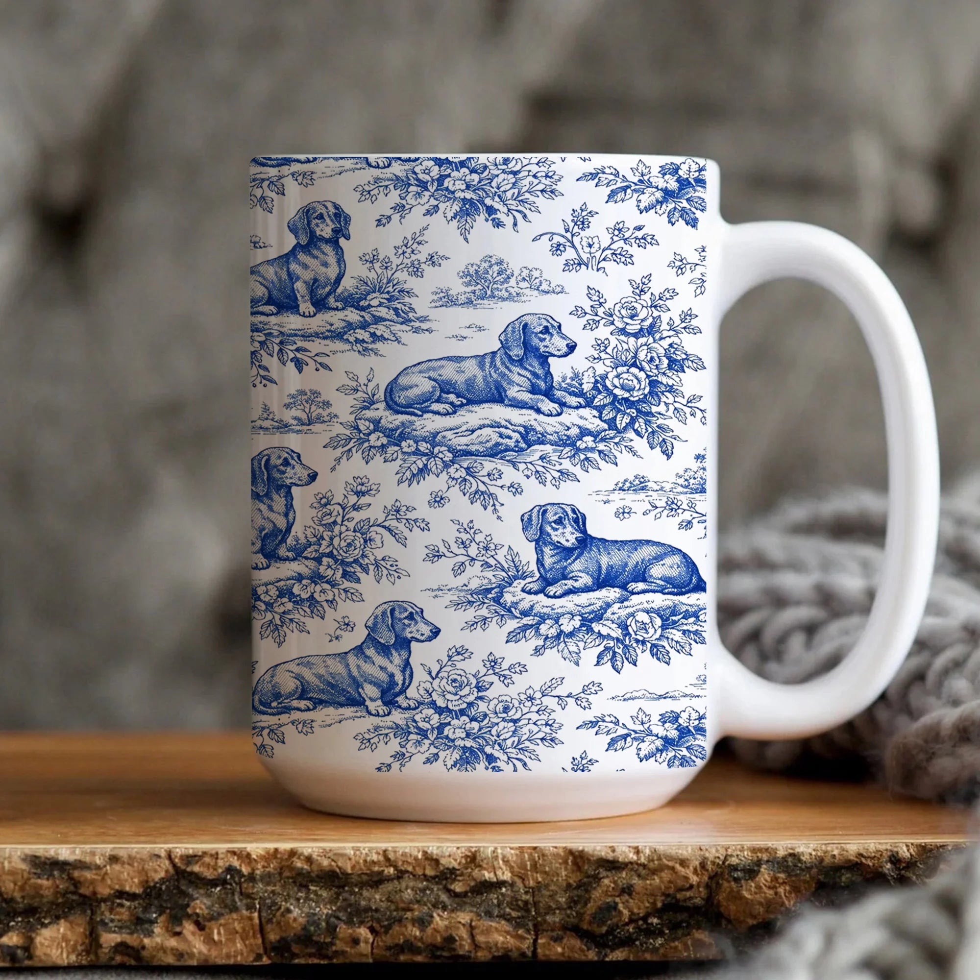 Dachshund French Toile de Jouy Mug, Coffee Cup for Doxie Mom