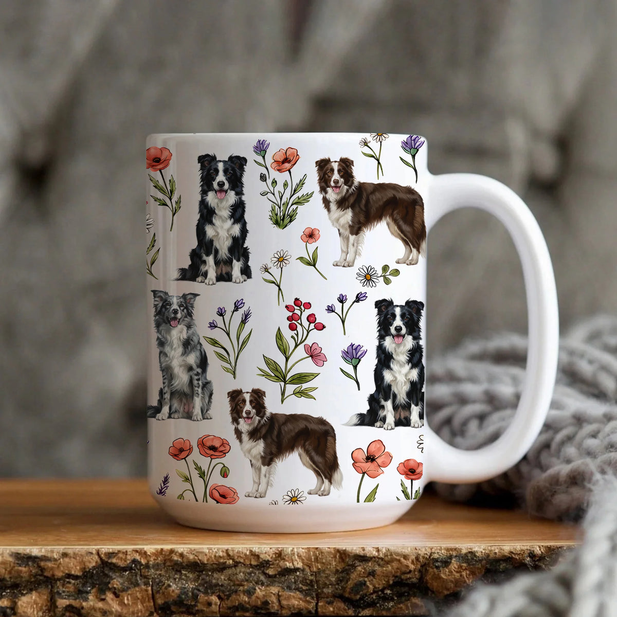 Border Collie Floral Accent Coffee Mug, Cute Border Collie Dog Tea Cup Gift
