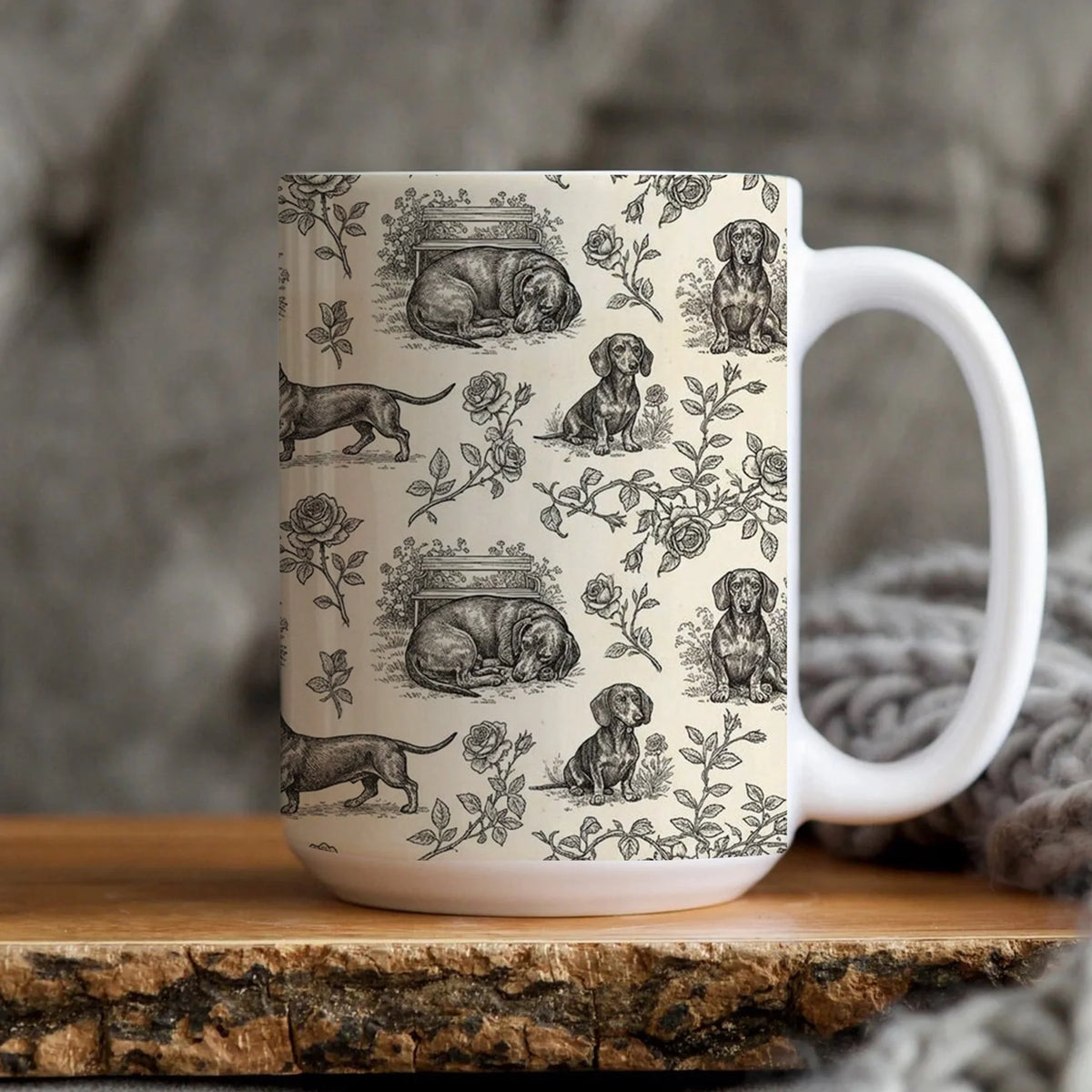 Dachshund French Toile de Jouy Mug, Coffee Cup for Doxie Mom