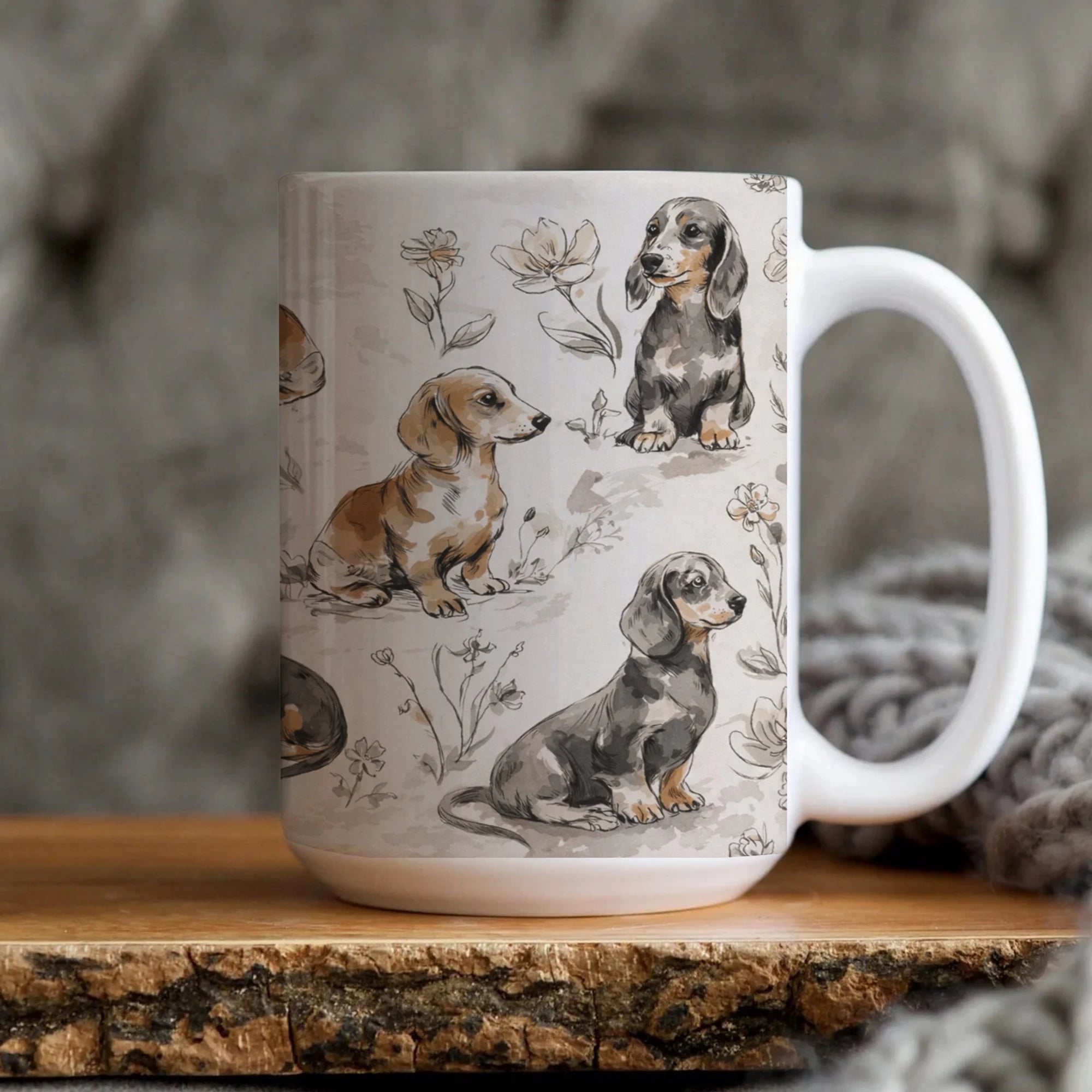 Vintage Floral Dachshund Mug: Sausage Dog Coffee Cup