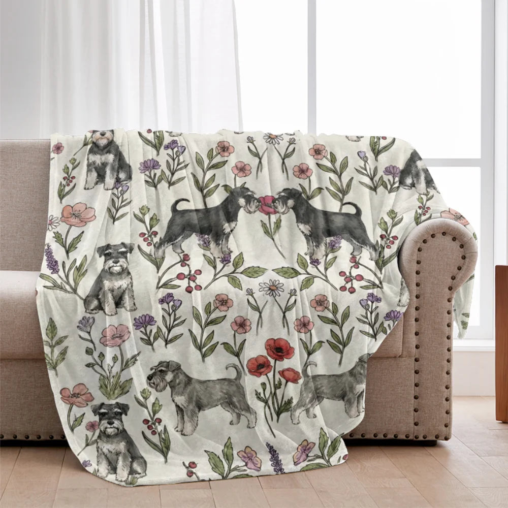 Mini Schnauzer Floral Accent Blanket, Cozy Schnauzer Dog Throw Blanket