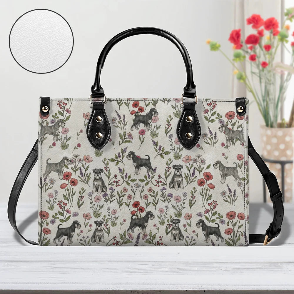 Mini Schnauzer Floral Accent Handbag, Cute Schnauzer Dog Purse