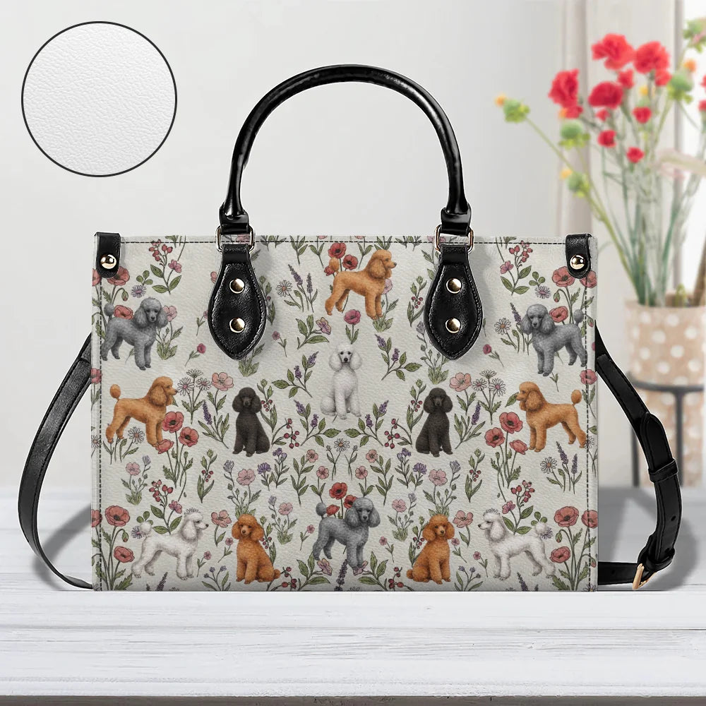 Poodle Dog Floral Accent Handbag, Cute Poodle Handbag