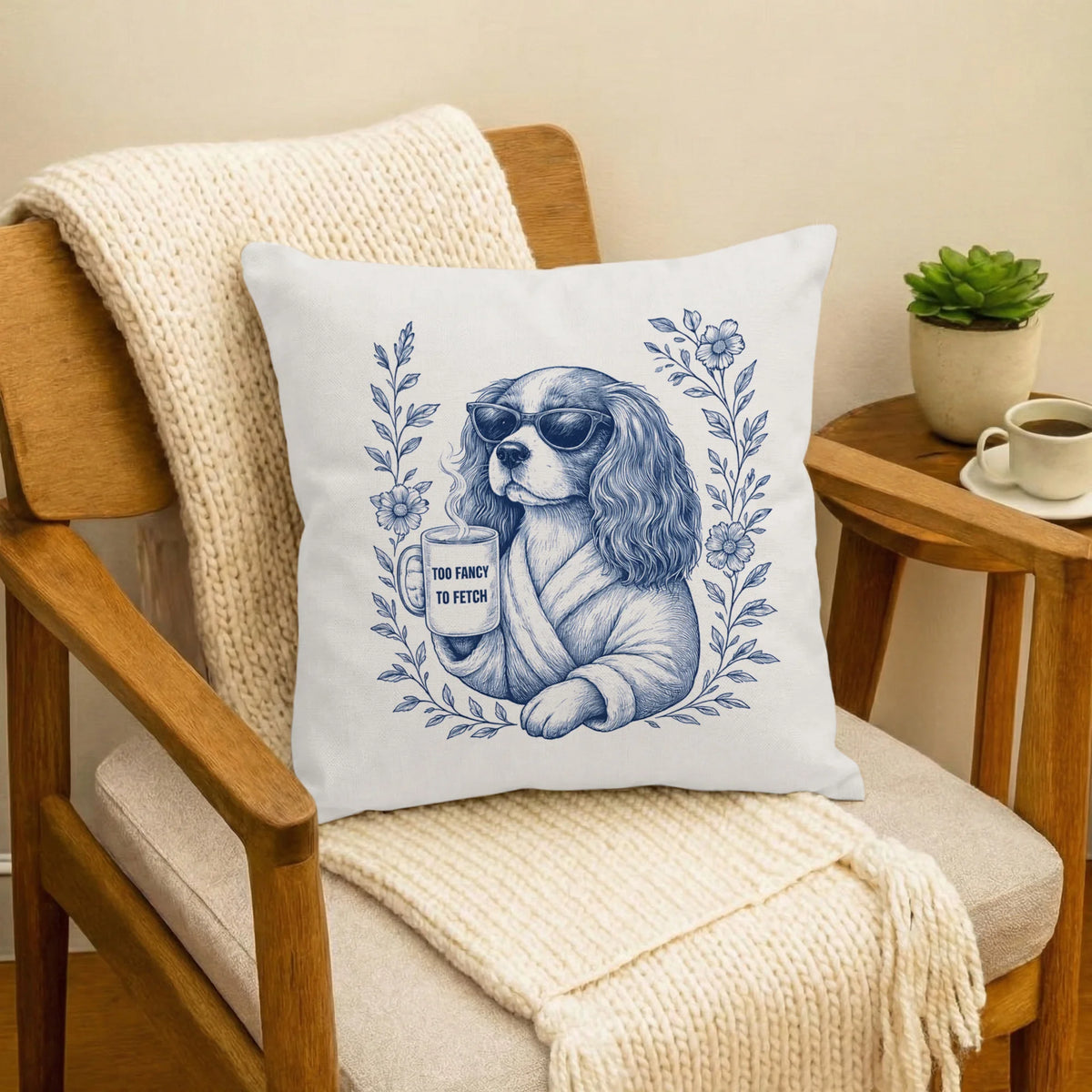Cavalier Mom Toile De Jouy Pillow – Funny Cavalier Dog Lover