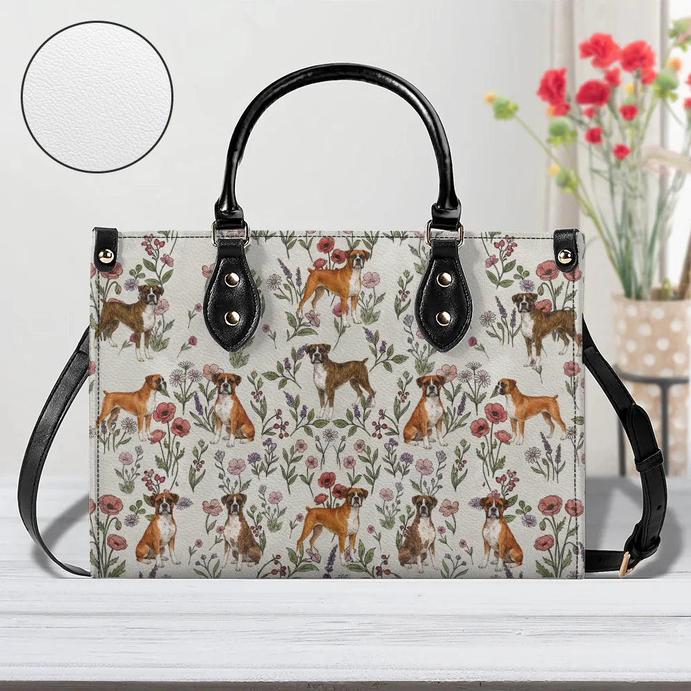 Boxer Dog Floral Accent Handbag, Cute Boxer Puppy