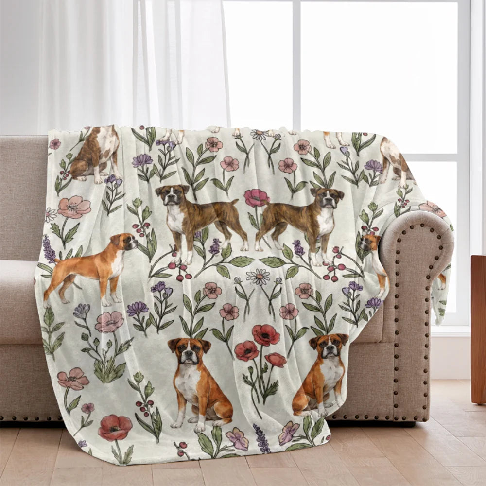 Boxer Dog Floral Accent Blanket, Boxer Puppy Throw Blanket Gift