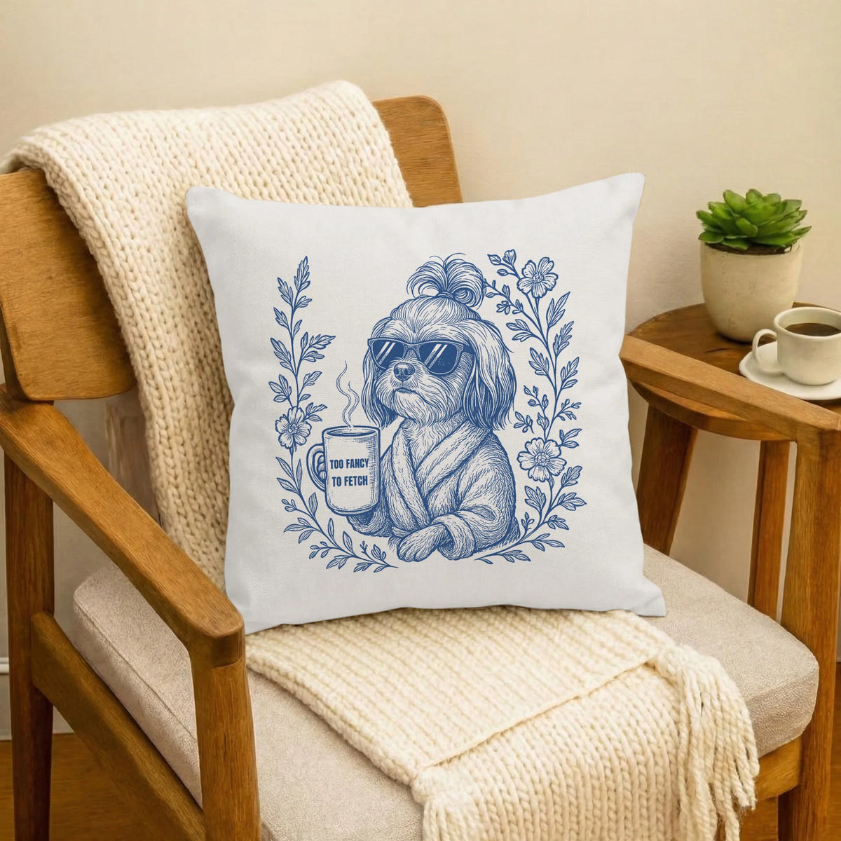 Shih Tzu Mom Toile De Jouy Pillow, Funny Shih Tzu Throw Pillow